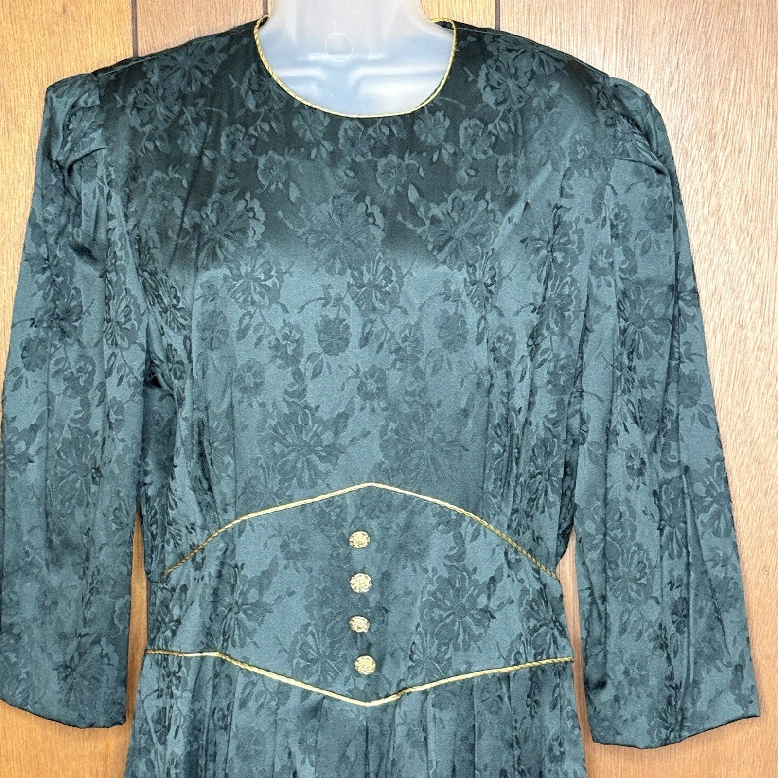 Vintage 80s Miss Dorby Dress Women’s 14 Green Jacquard Cottagecore Regency Fairy