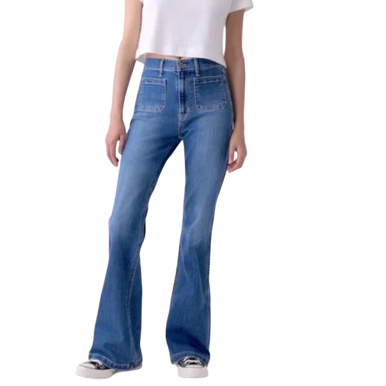 GAP 70s Flare High Rise Jeans Women’s 28/6S Blue Wide Leg Retro Stretch Denim