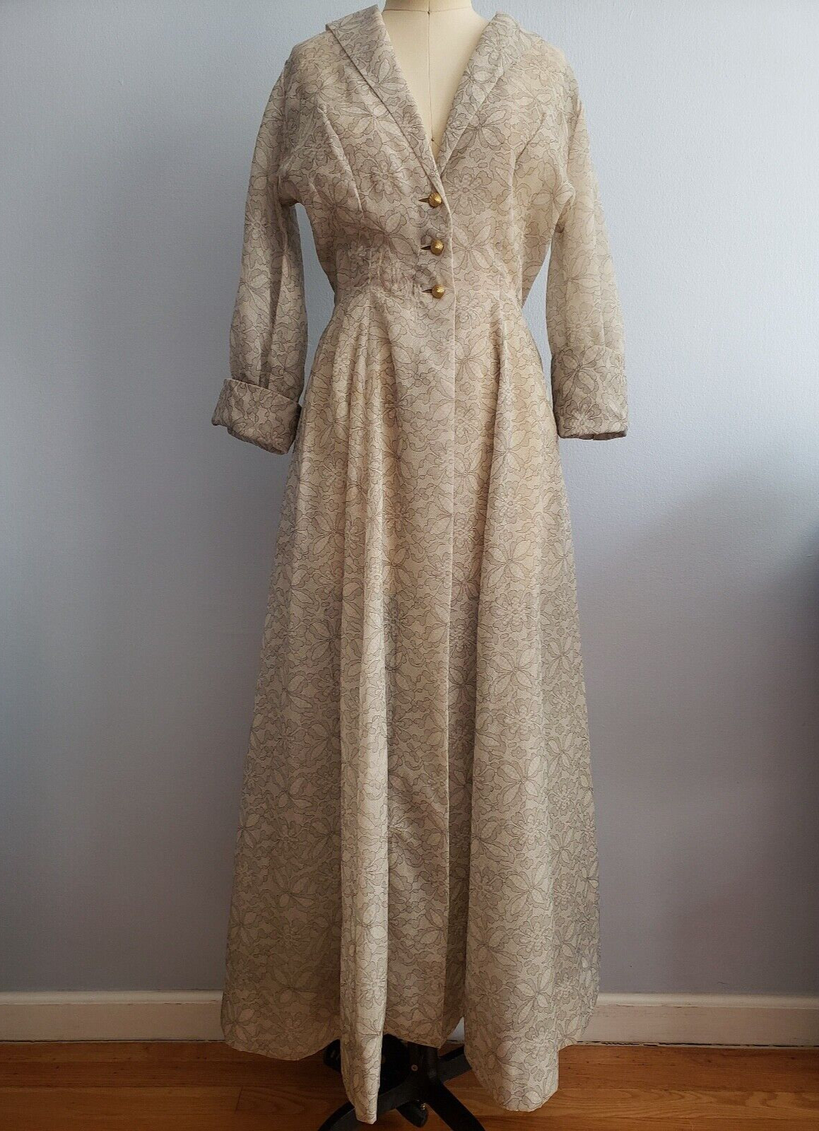 Vintage By Peer Lace Print Organza Peignoir Negligee Robe Small See Measurements