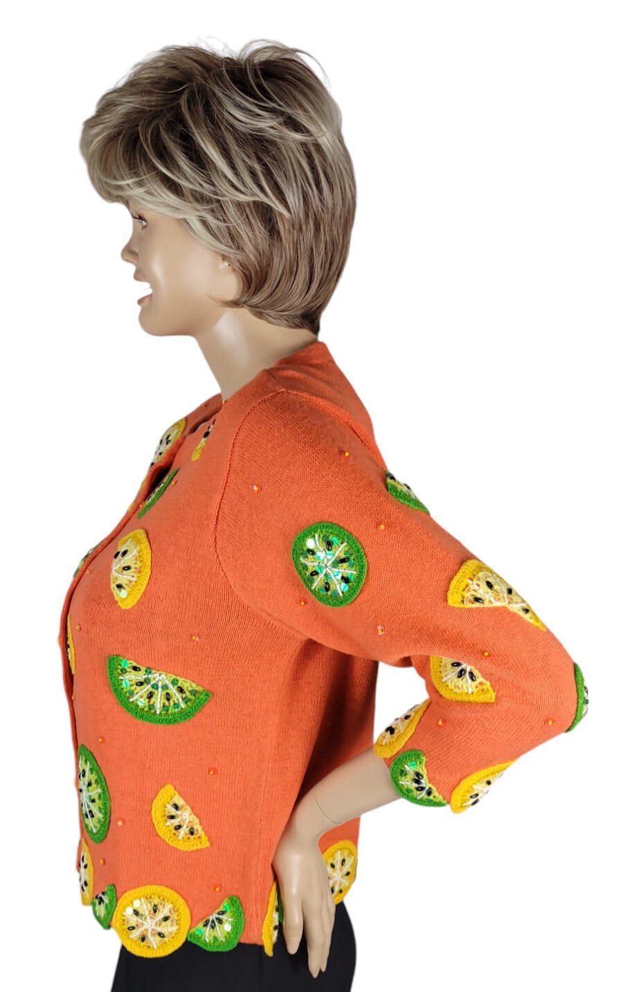 Vtg Design Options By Philip & Jane Gordon Orange Lemon & Lime Cardigan Sweater