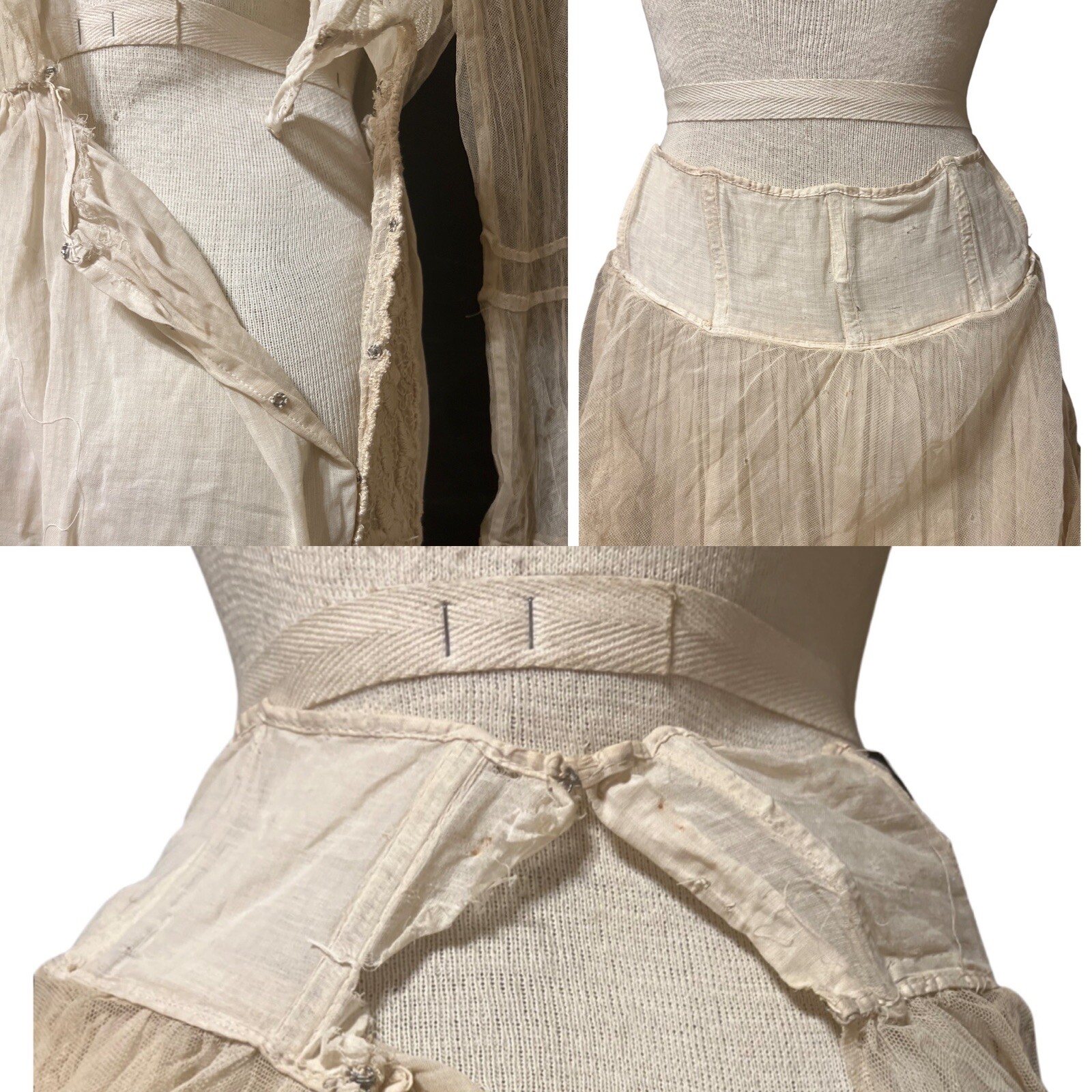 Antique Edwardian Tulle Crochet Formal 2piece Dress Vest Cotton Voile Skirt 1900