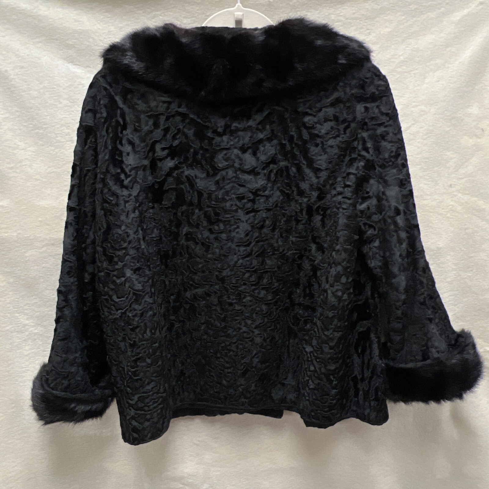 Vintage Bramson Fur Coat Womens S/M Black Curly Persian Lamb Mink Cropped Jacket