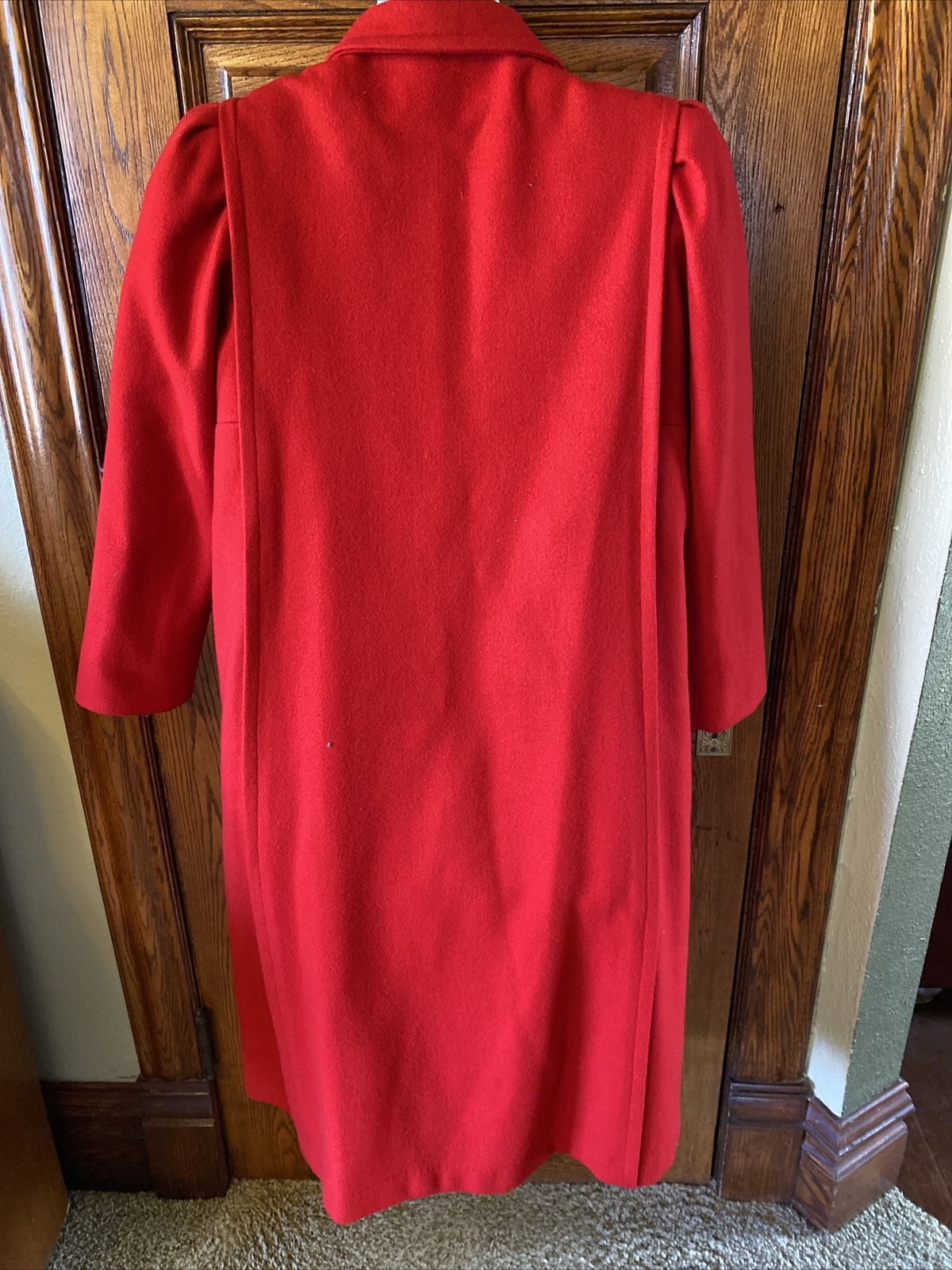 Vintage 1980’s LADY SUZETTE Long Red Wool Blend USA Union Made COAT, Size Large