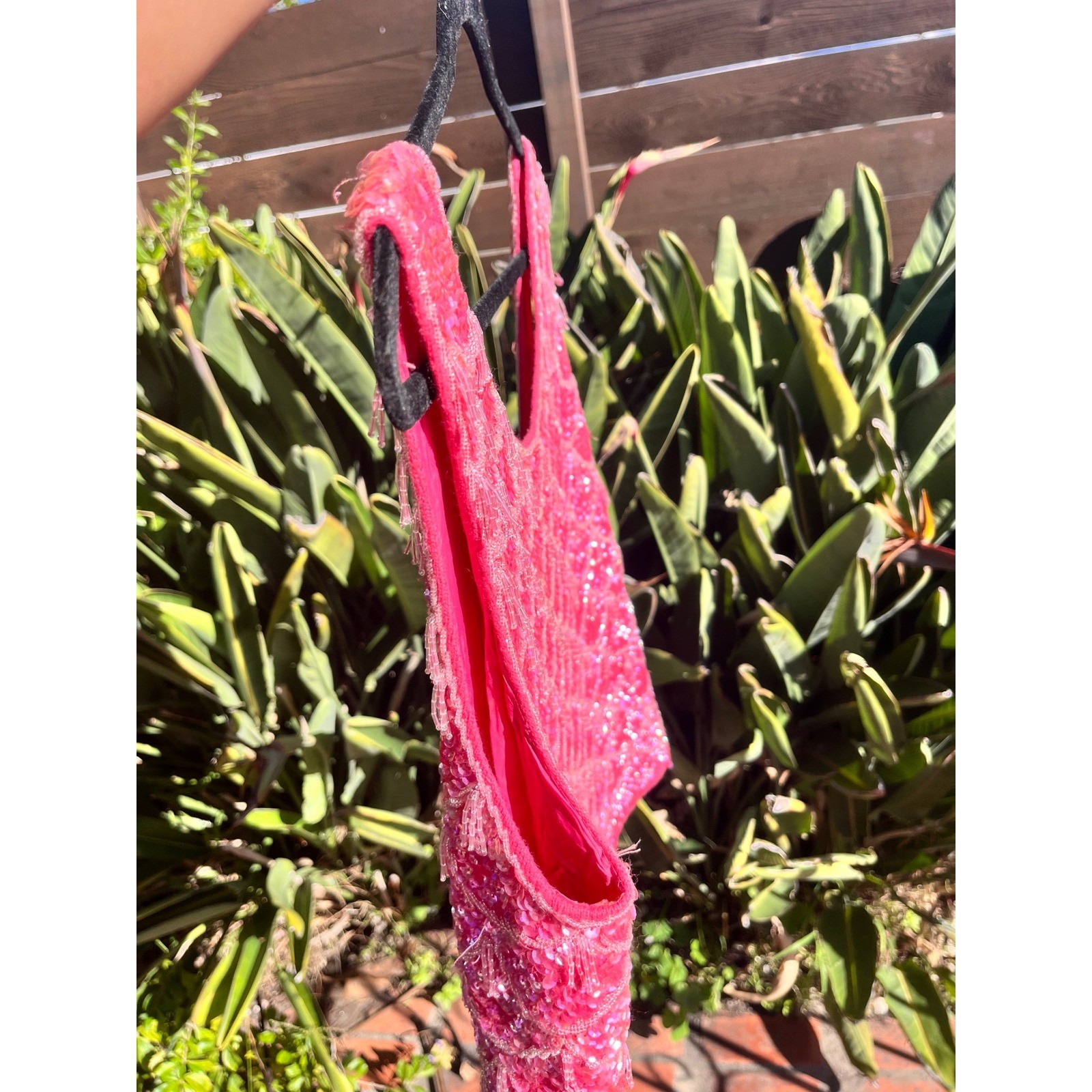 Sequin Tassel Zephyr Wool Vintage Med Hot Pink Mermaid Scale Beaded Tank Top