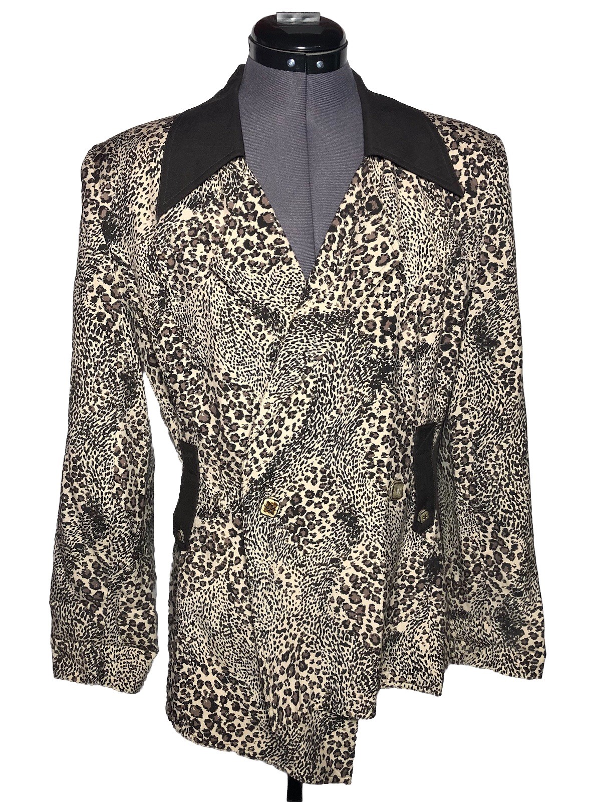 Vtg 80s 90s Silk Leopard Print Blazer Animal Pattern Jacket 36-36-40