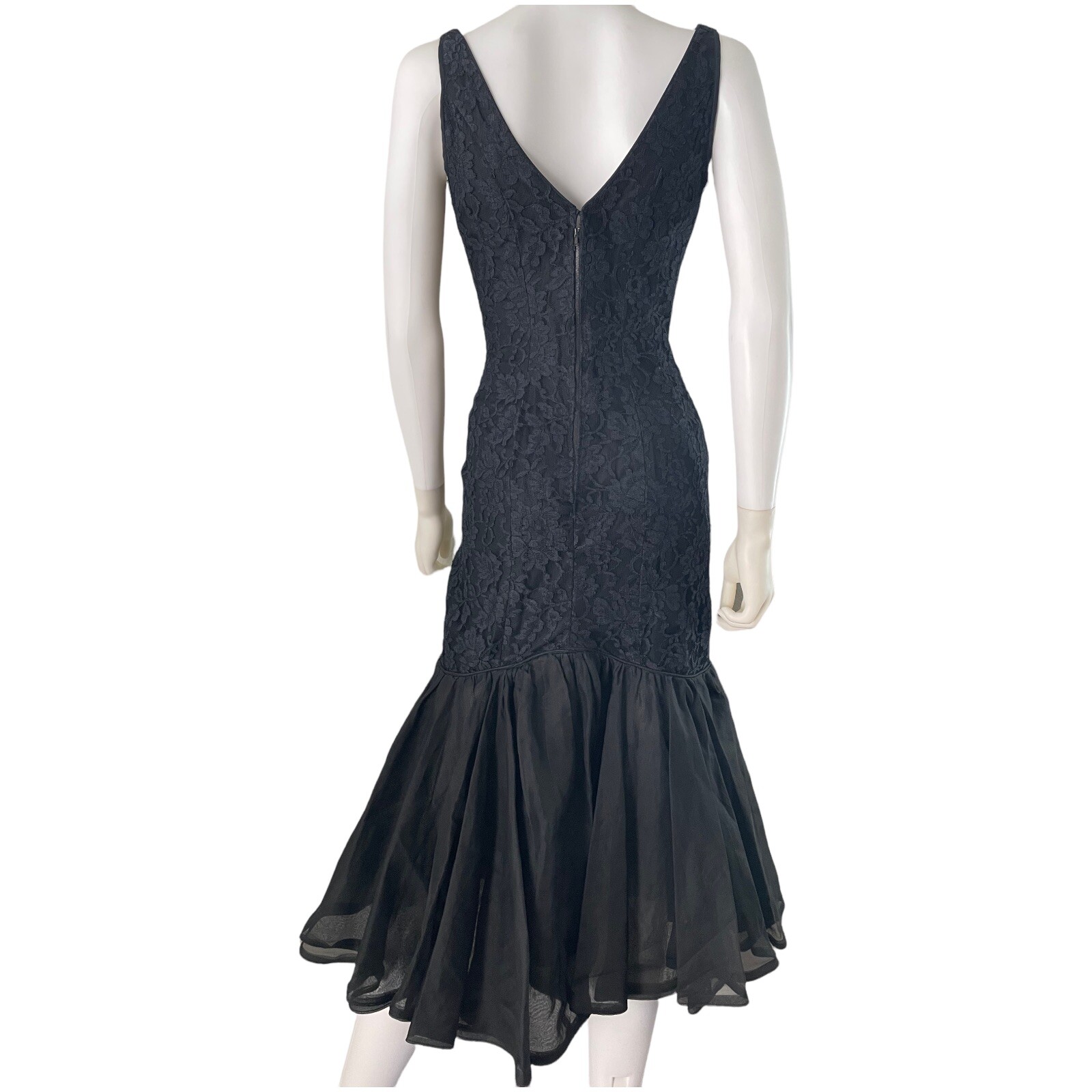 Vintage 1950s Mermaid Dress, S/M Lou-Ette Fishtail Gown, Black Lace