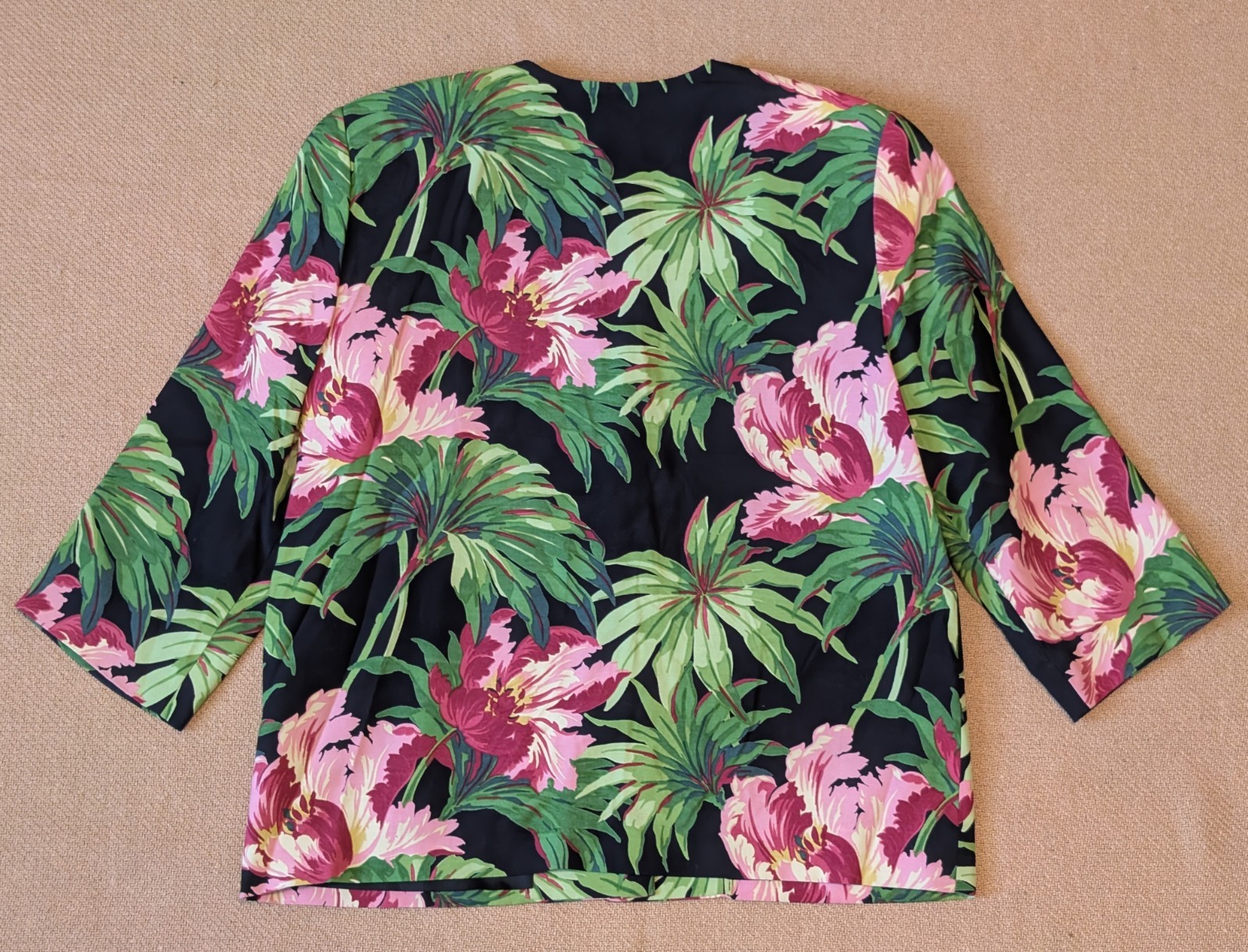 Vintage Ilyse Hart Ltd Tropical Floral Rayon 3/4 Sleeve Blazer Jacket