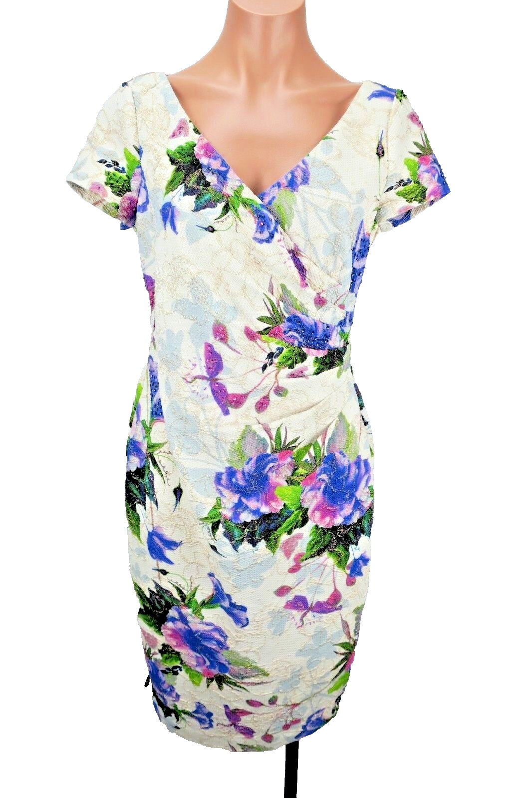 Adrianna Papell Gatsby Party Retro Colorful Floral Dress Wiggle Evening EUC sz 4