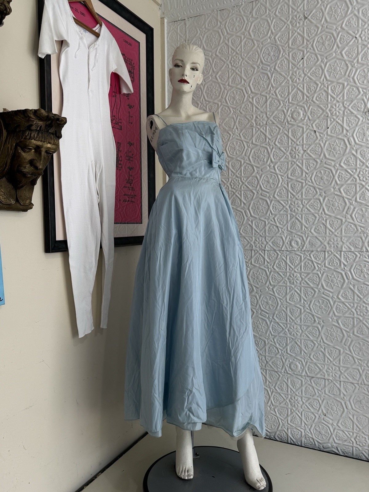vintage 1950s gown baby blue taffeta bridesmaid prom small xs prom dress bridal