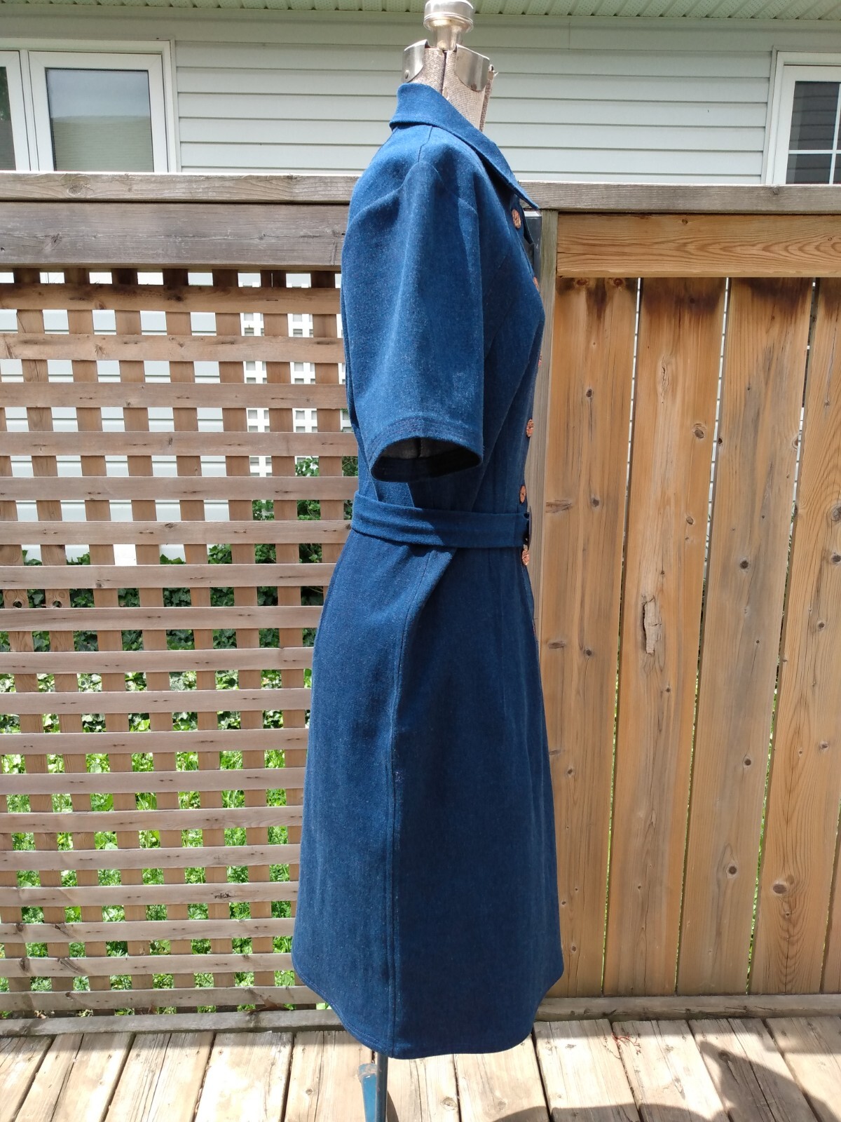 Vintage Denim Jean Dress Handmade Fitted Shirtdress 38″B 31″W 90s Retro