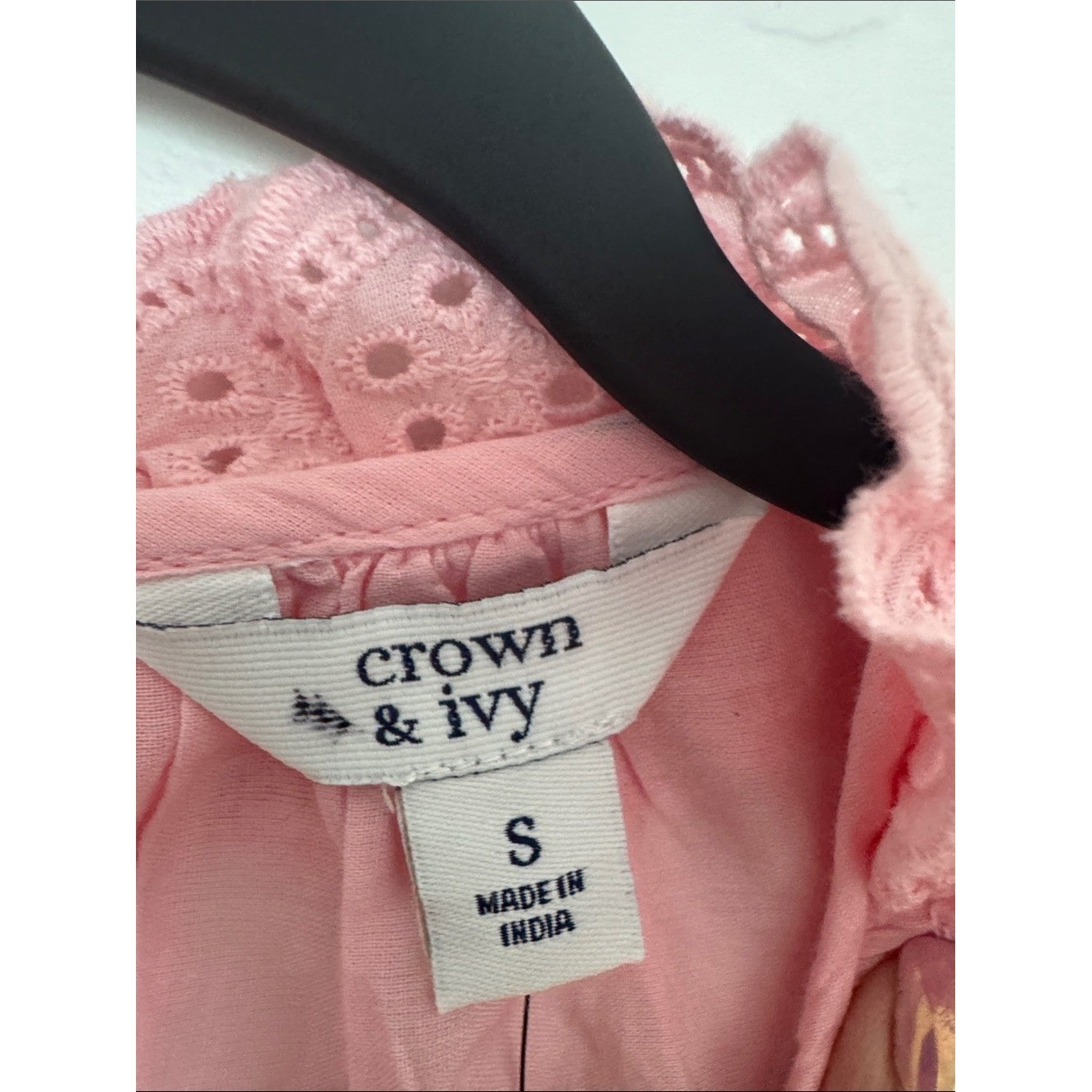 NWT Crown & Ivy Pink Eyelet Ruffle Sleeveless Blouse Top Cottagecore Cotton S