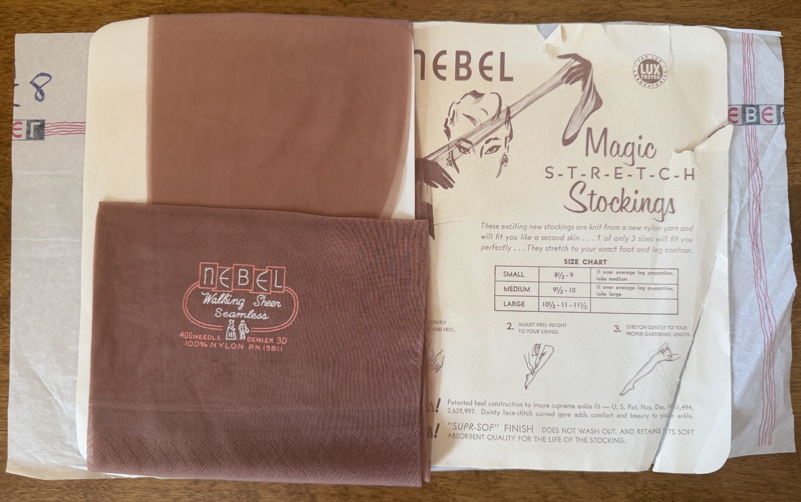 Vintage 1950s Nebel Flat Knit Nylon Stockings Size 8 /30 NOS