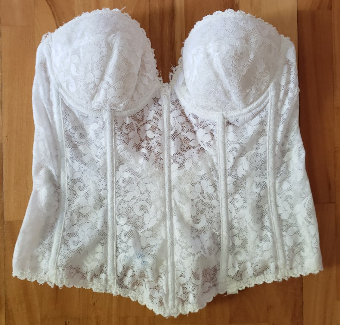Vtg Bridal Lace Corset Shapewear 36B Boning Strapless Union Made Adjustable 36 B