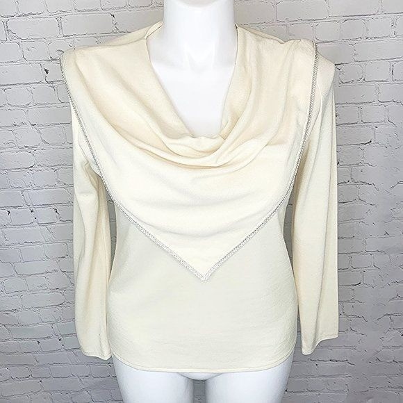VINTAGE THREE FLAGGS CALIFORNIA RHINESTONE TRIM COWL NECK TOP – SZ 12