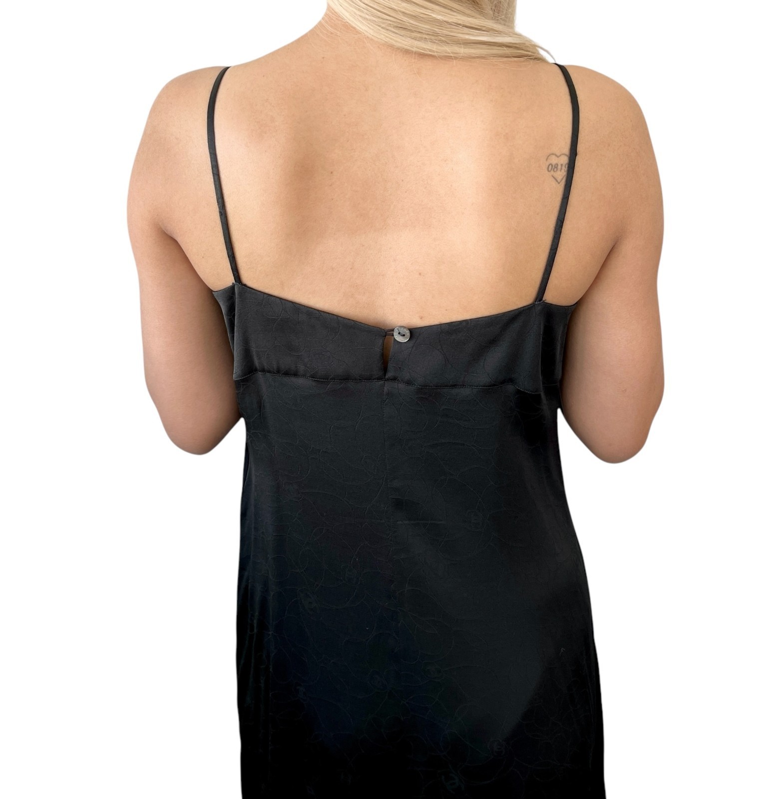 CHANEL Vintage 01P CC Logo Dress One-piece Flower Camellia Button Black 105983