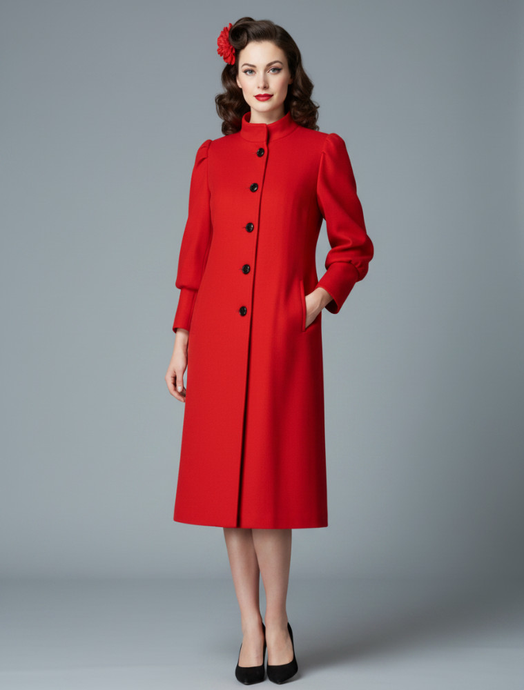 OSFM Vintage 80s Lady Suzette Red Wool Leg of Mutton Sleeve Jacket Coat 90s