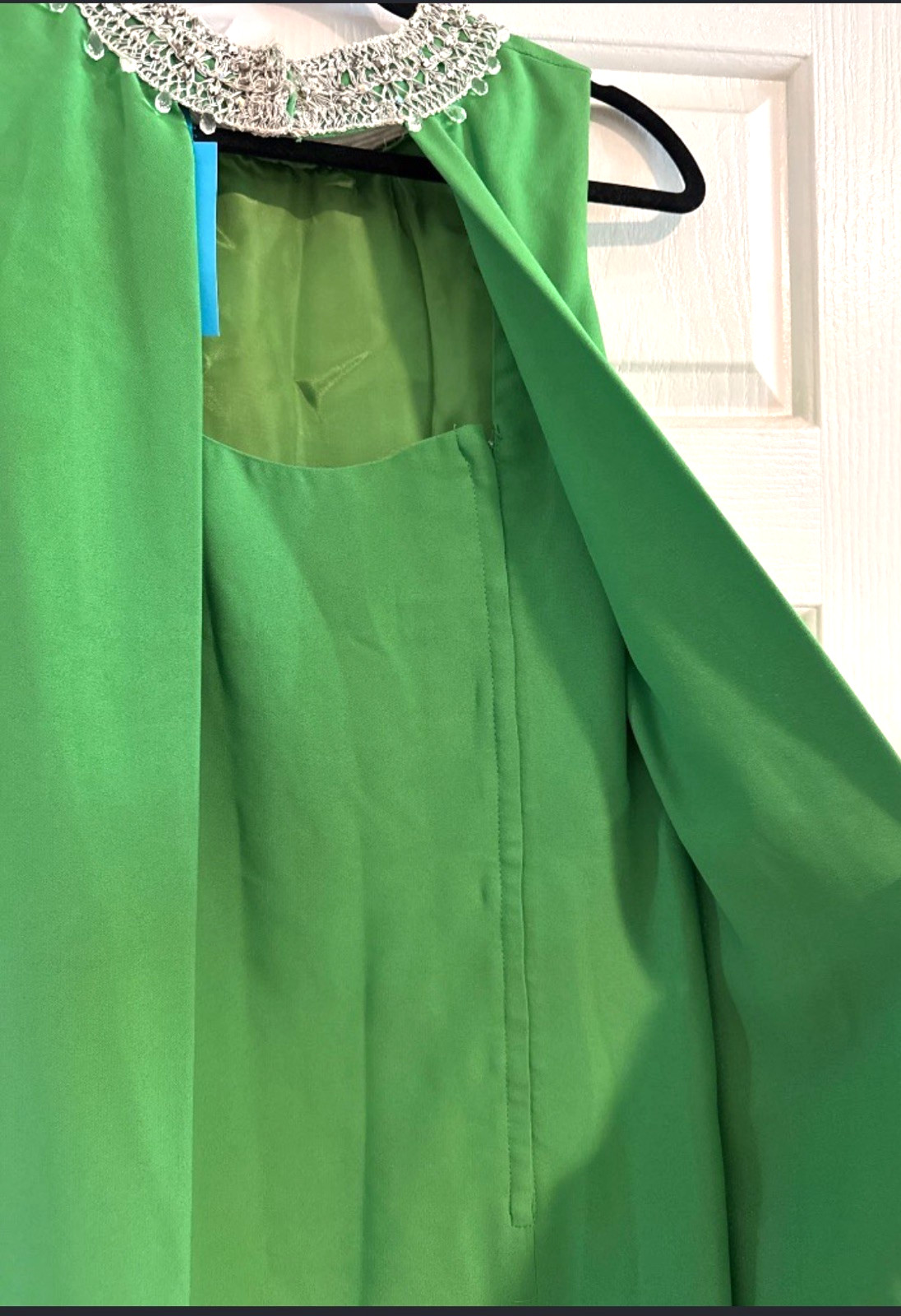 Vintage 1960s Cape Back Mod Shift Dress Rhinestone Collar ILGWU Union Made Green