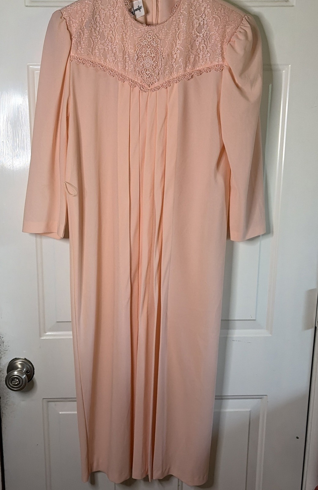 Vtg Lady Jennifer Blush Pink Lace Midi Dress 80s Romantic Modest Back Zip USA