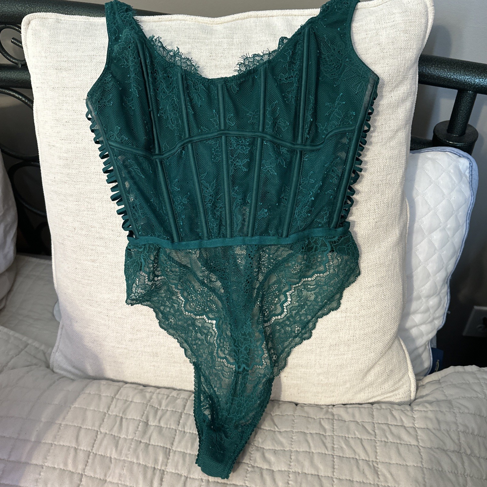 Vintage Victoria Secret Green Sz S Vintage Dantelli Korse Teddy Missing Tag