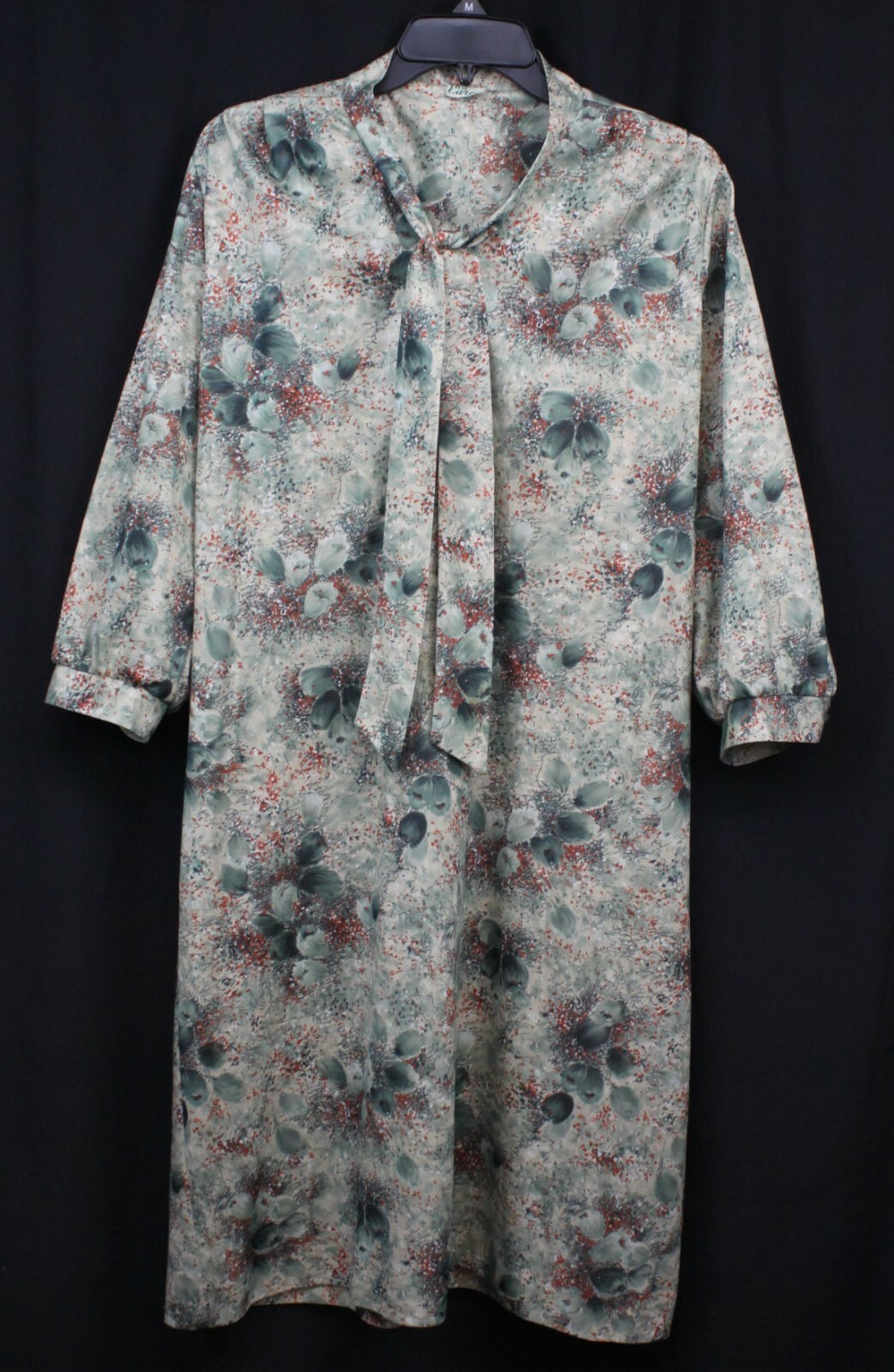 Vtg Ina Carol Dress 1960s 70s Polyester A Line Tie Neck Pussybow Perky Retro L