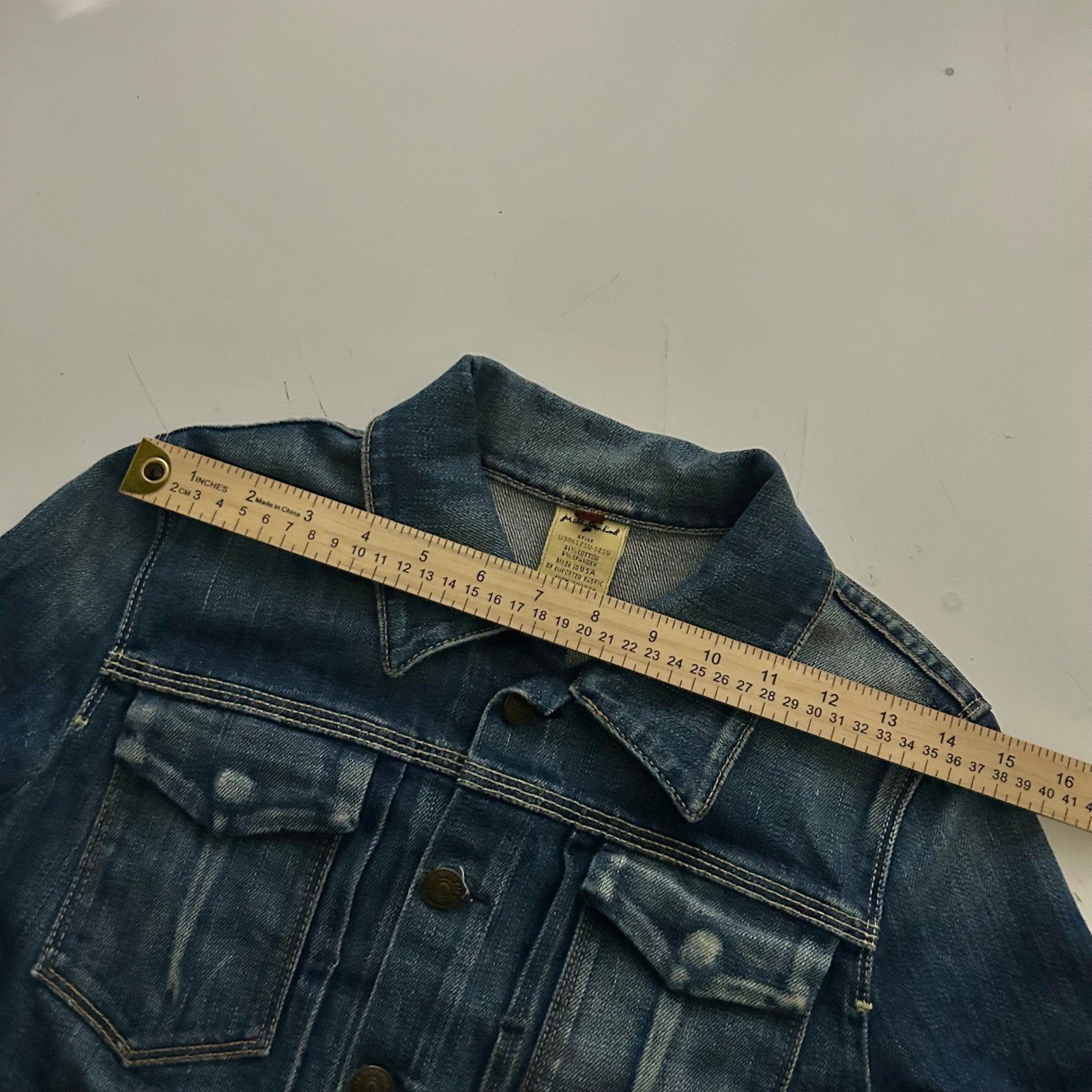 Vintage USA made 7 For All Mankind Denim Trucker Jacket Medium Wash Cinch