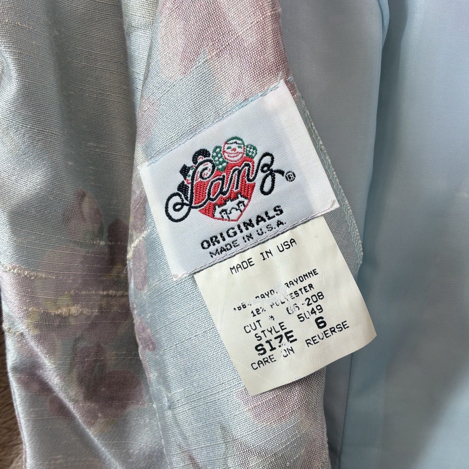 VTG 80s Floral Taffeta Dress 6 Cottage Puff Sleeve Bow Tea Party Cocktail Lanz