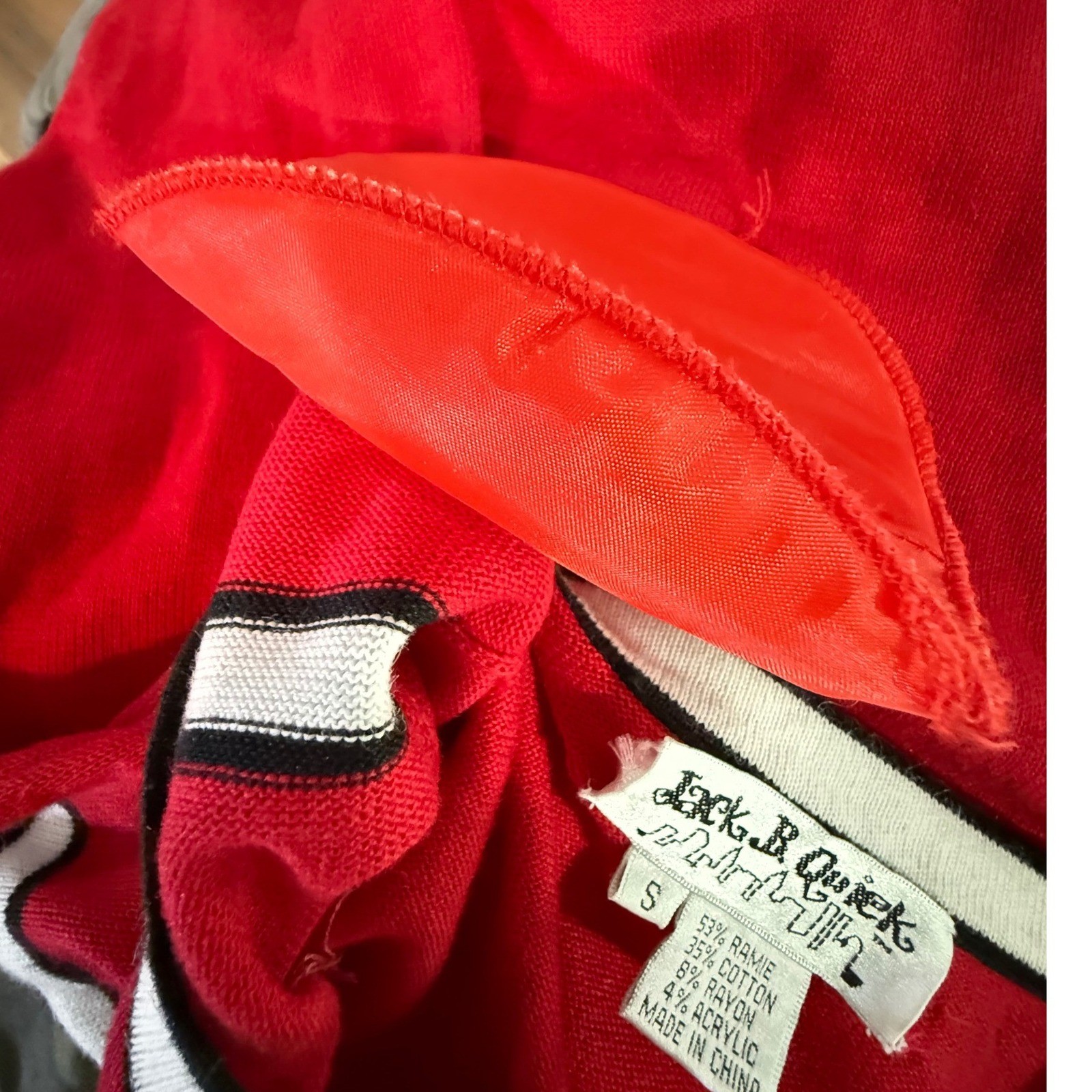 VTG Jack B Quick Cardigan Women S Red Novelty Striped Beaded Whimsical Parisiane