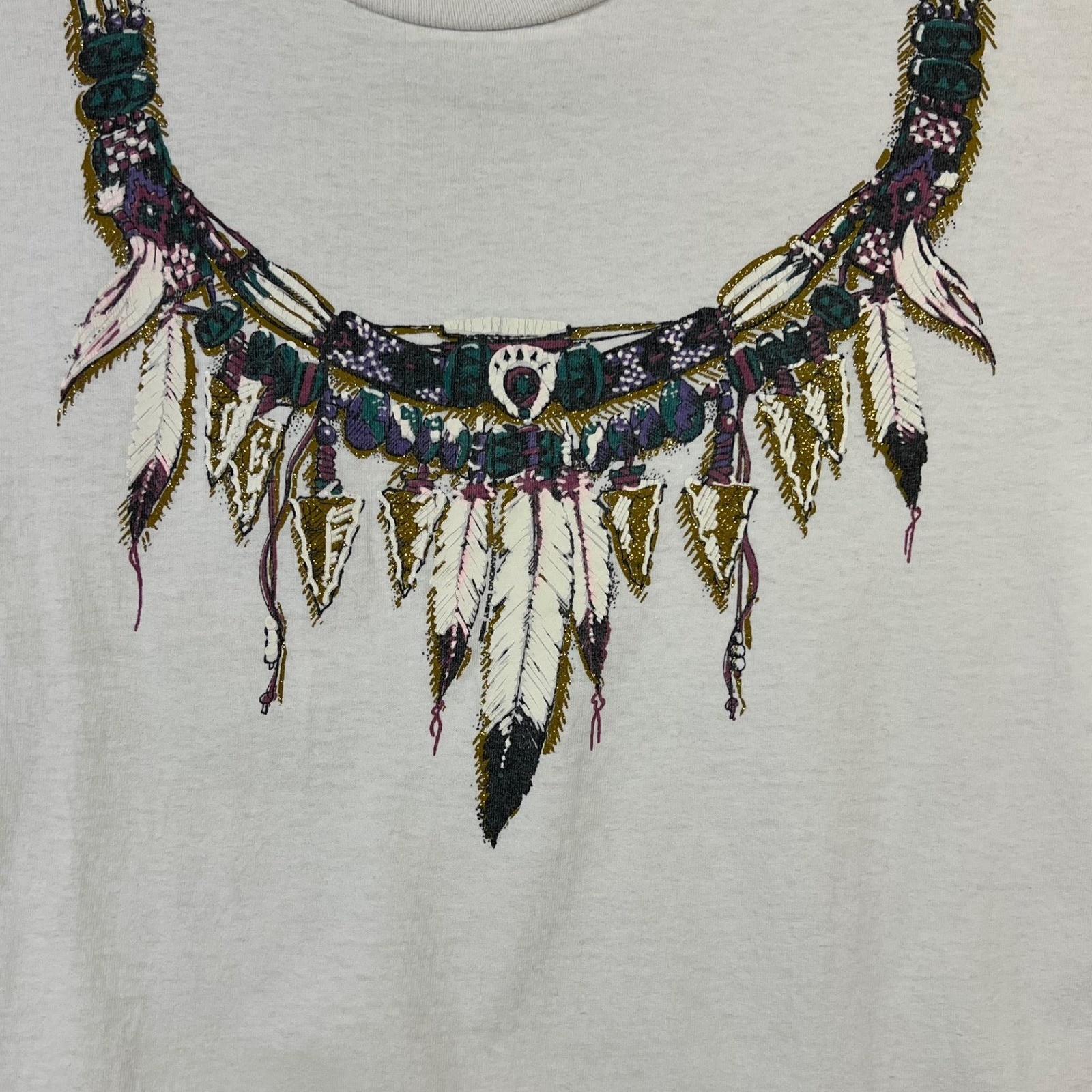 Diamond Dust VTG 90s Southwestern Feather Arrowhead Glitter Tee Large USA Made