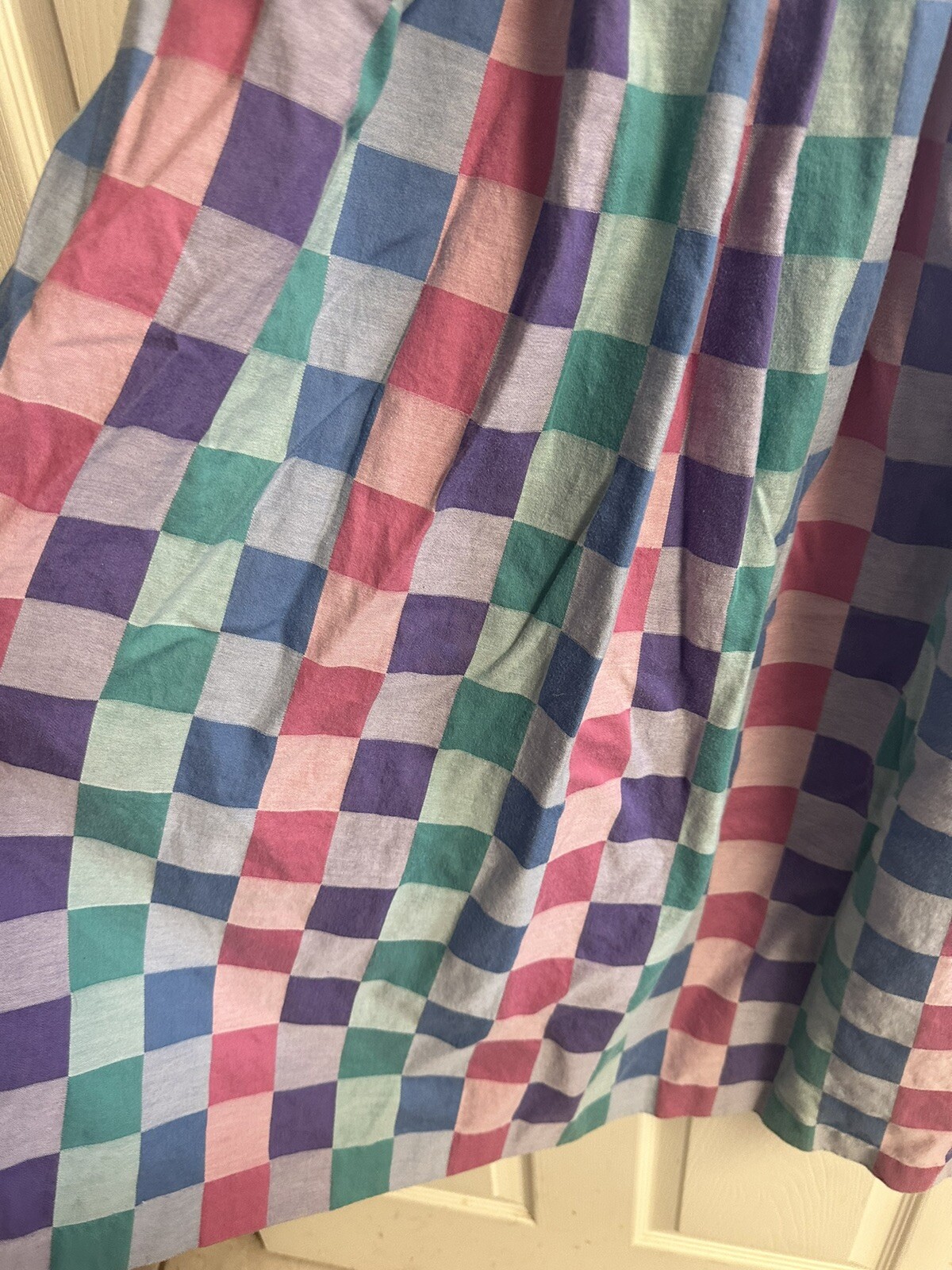 Patchwork Colorblock Wrap Midi Skirt Button Waist 70s 80s Small 12 Pastel 27×32
