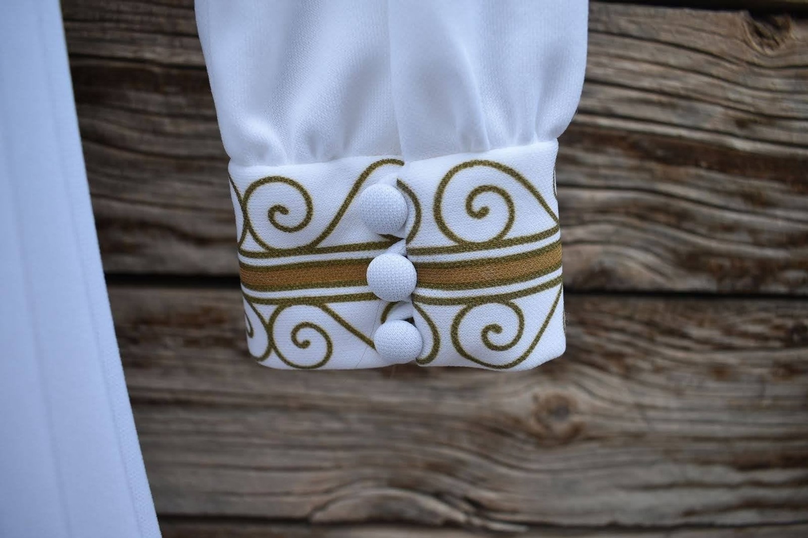 Rare Vintage 1970s Shaheen White and Gold Palazzo Jumpsuit with Gold Belt