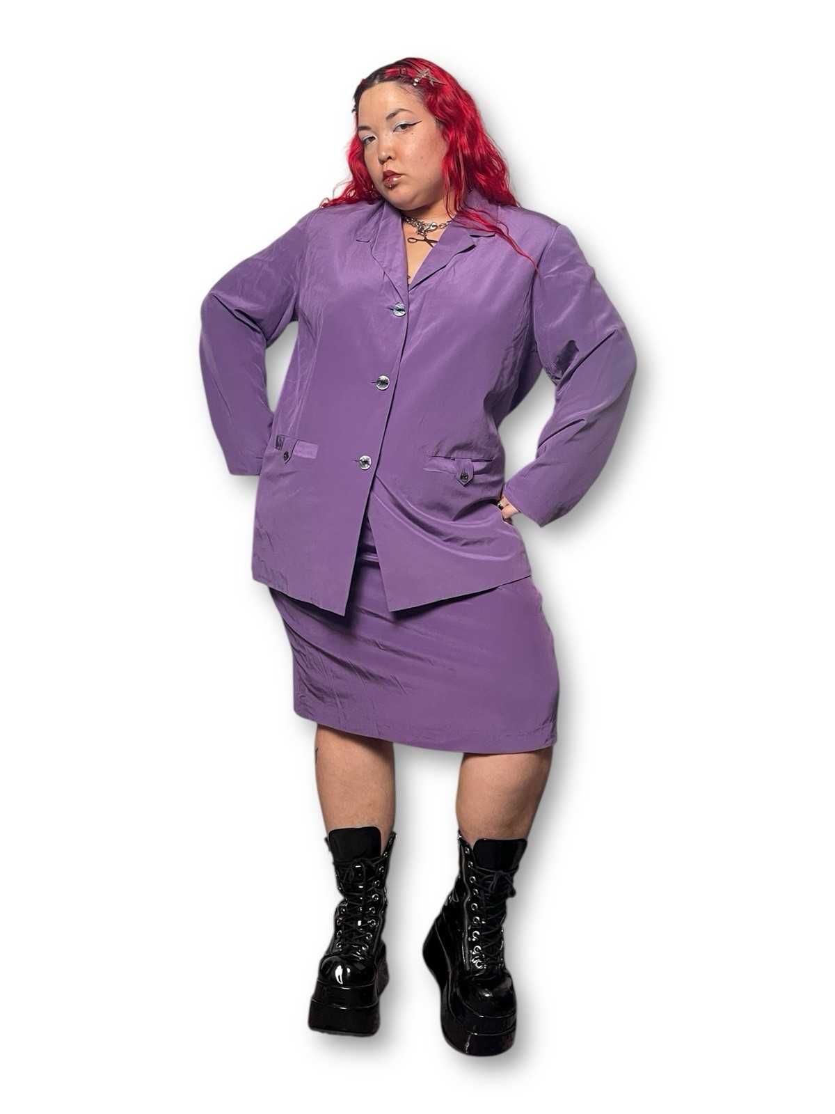 Vintage 90’s August Max Woman Purple Silk Skirt Suit Size 20 22 3X