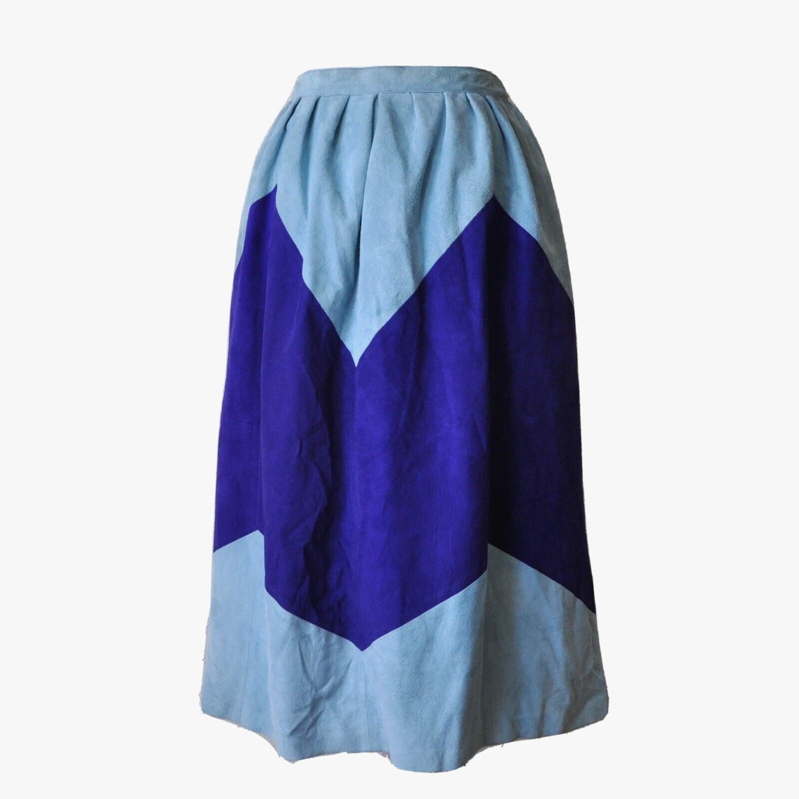 VTG 80s Suede Skirt Womens 6 / S 28.5″ Long Aline Leather Chevron Aqua Purple