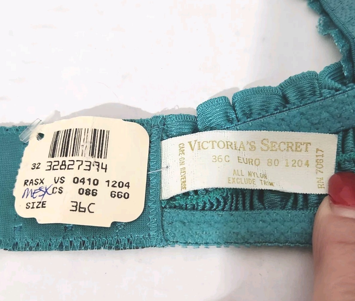 Vintage Victoria’s Secret Gold Label CROWN Bra 36C Made in USA- NWT – Teal Green