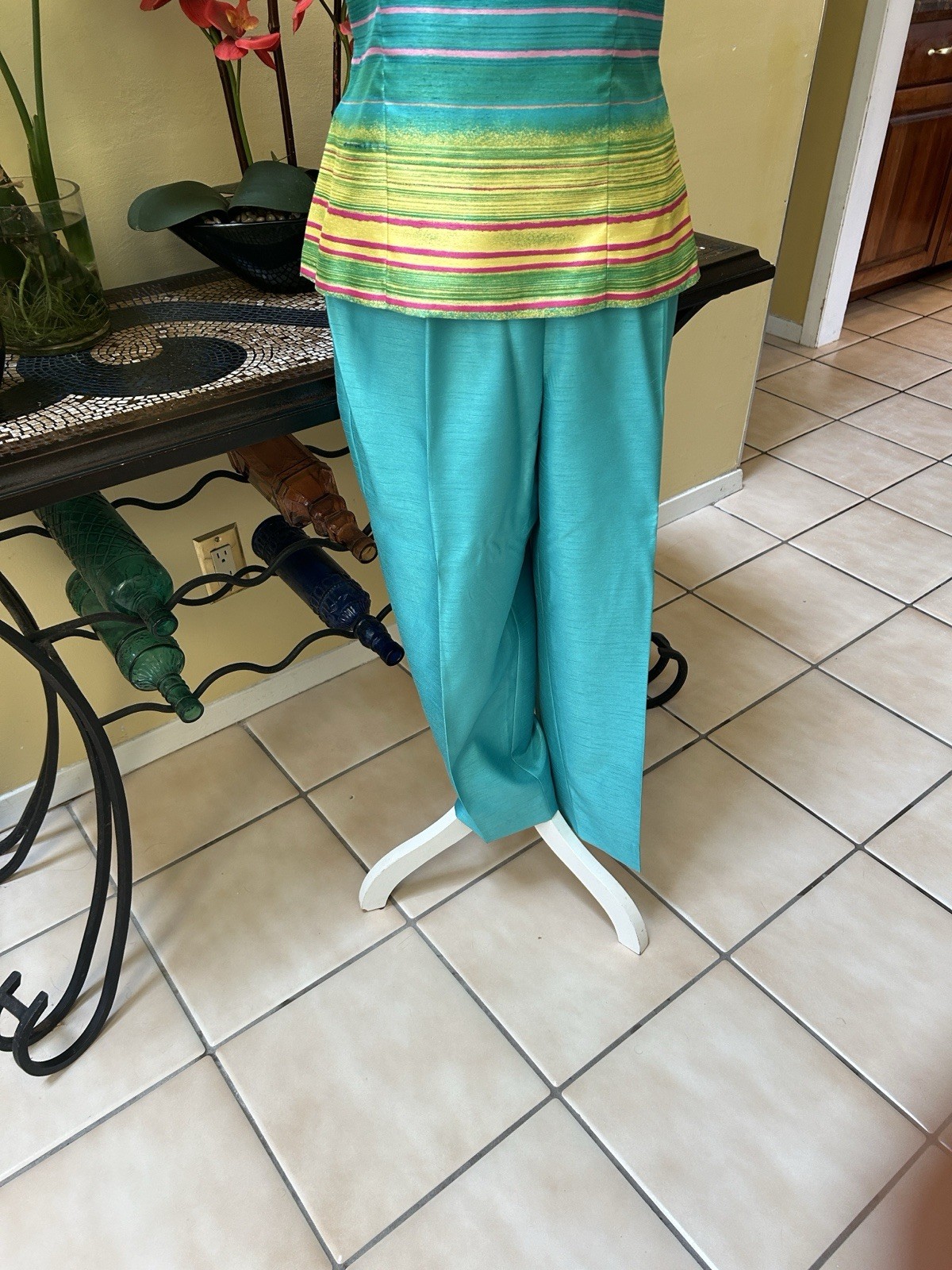 Dress Barn Aquamarine Women’s Sz 10 Two Piece Striped Tank Top & Teal Pants Set