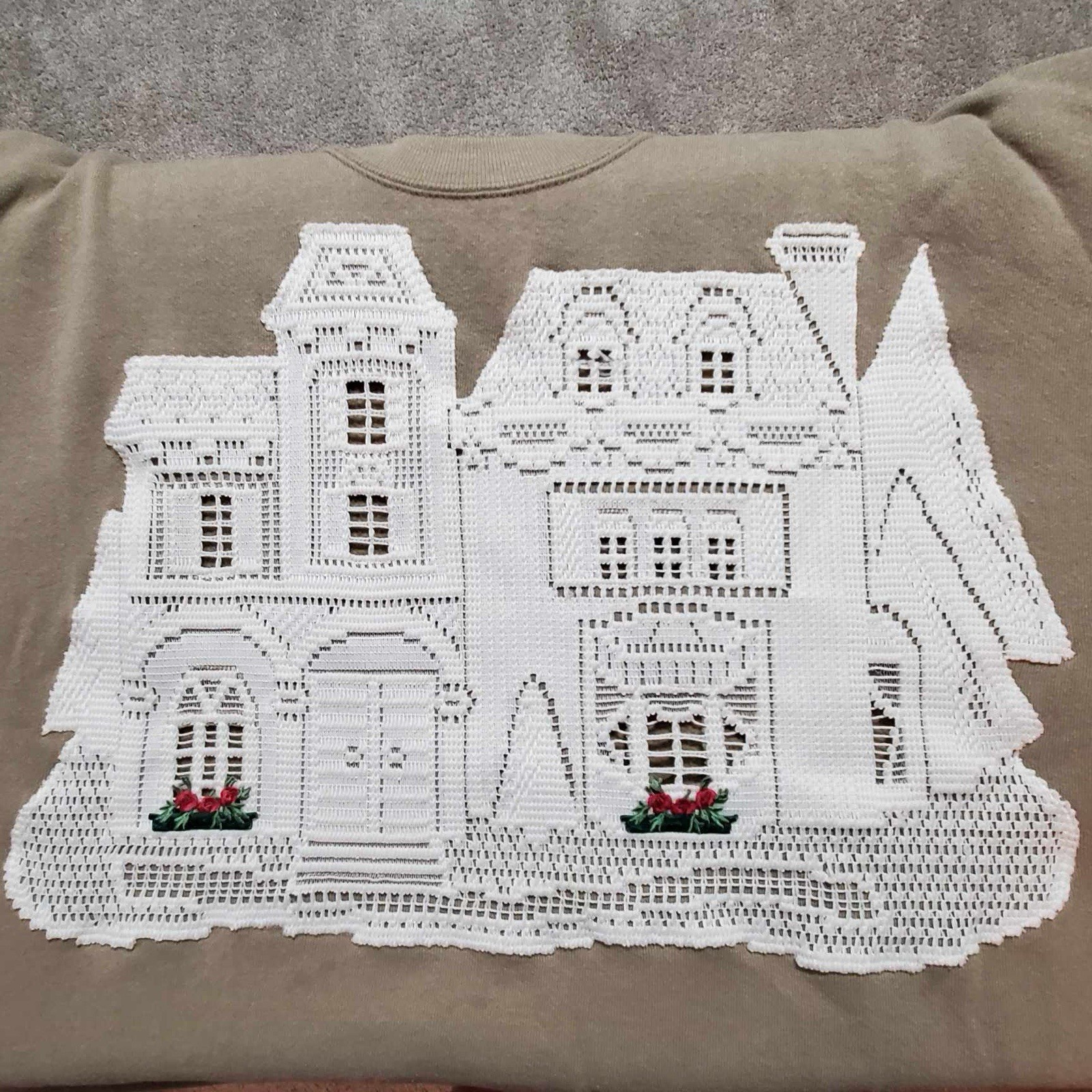 Vintage Grandma Core Sweater XL Made In USA 90’s Lace RARE