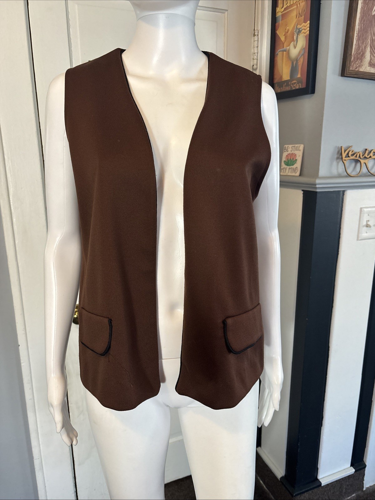 VTG 70s DEVON Women’s Brown Vest Size 12 Union USA Made Retro Disco Hippie
