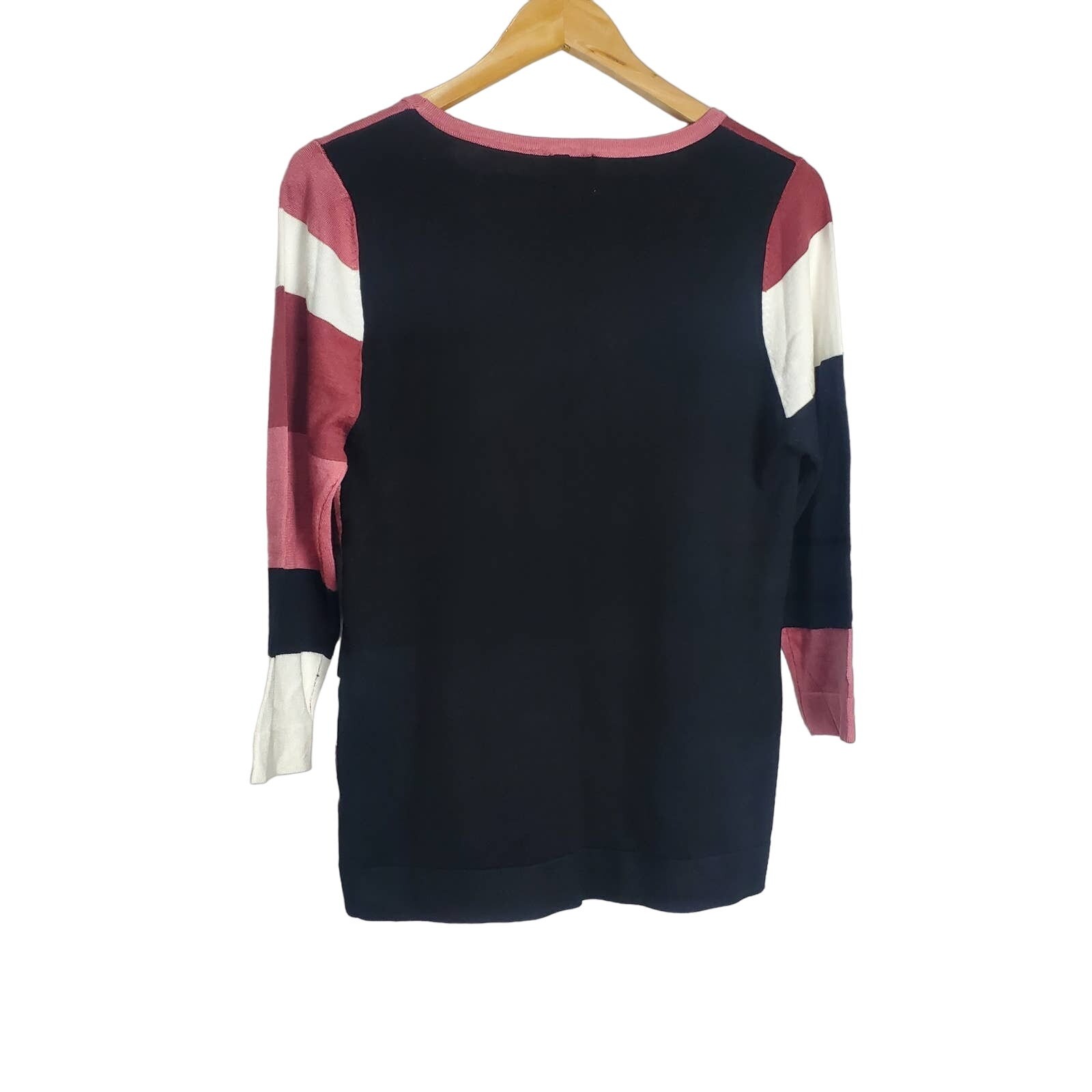 Vintage Carol Rose Blouse Womens Large Pink Black Color Block Stretch Soft 90s