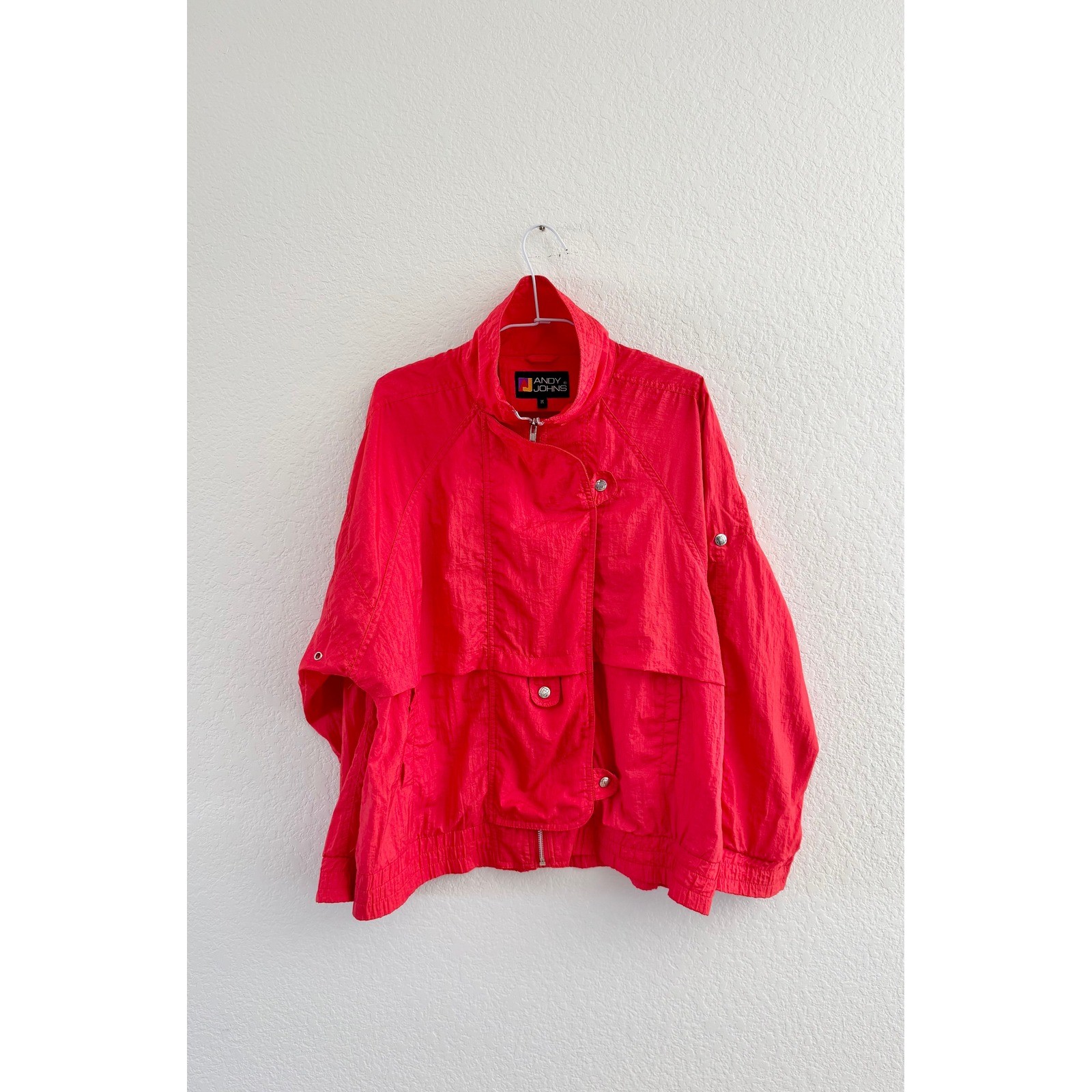 Vintage Andy Johns Windbreaker Jacket Women Medium Red 80s Zip Snap