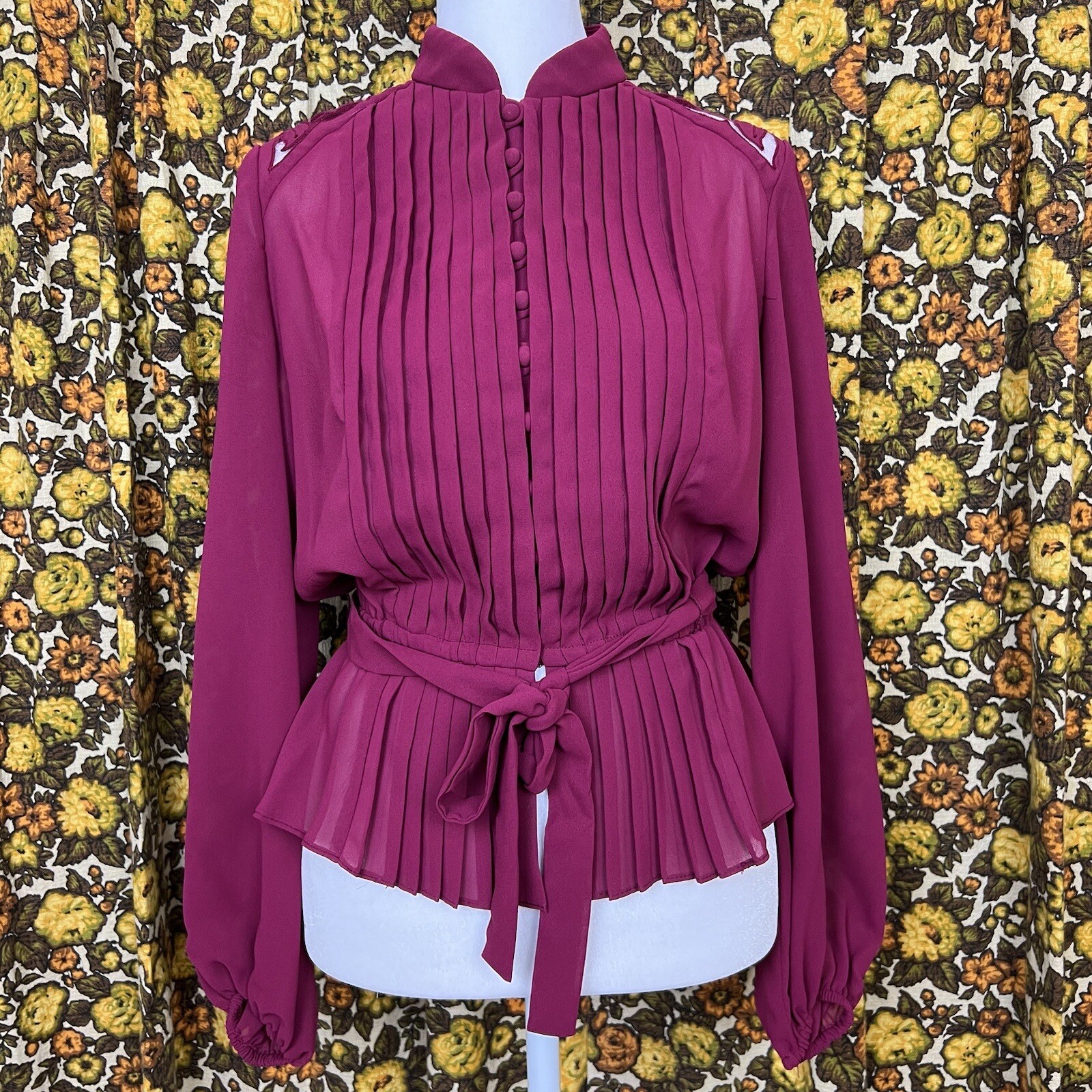 Vintage Lee Jordan New York 60s/70s Purple Custom Sheer Blouse w/Pleats Size XS