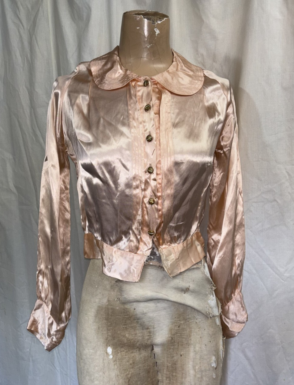 Antique Edwardian Victorian Women’s Peach Pink Satin Shirt Top