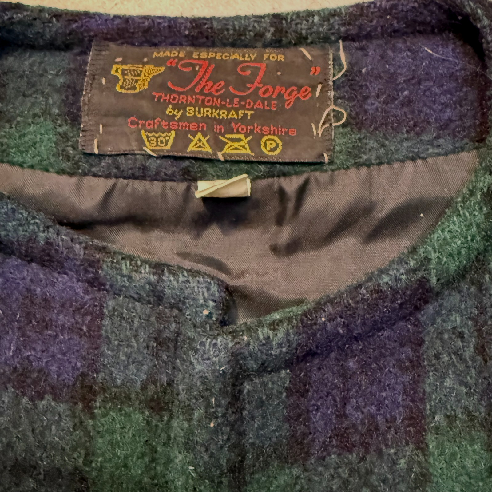 Vtg The Forge Burkraft Wool Vest Green Navy Plaid Tartan Open Front Women’s M