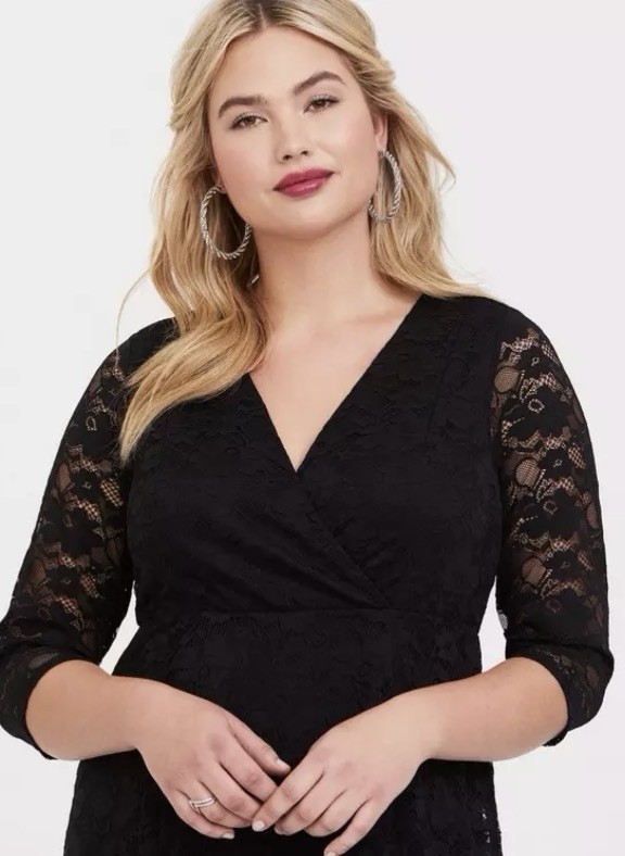 Jade by Jasmine Vintage Plus Size Black Maxi Evening Dress w/Lace Long Sleeves.