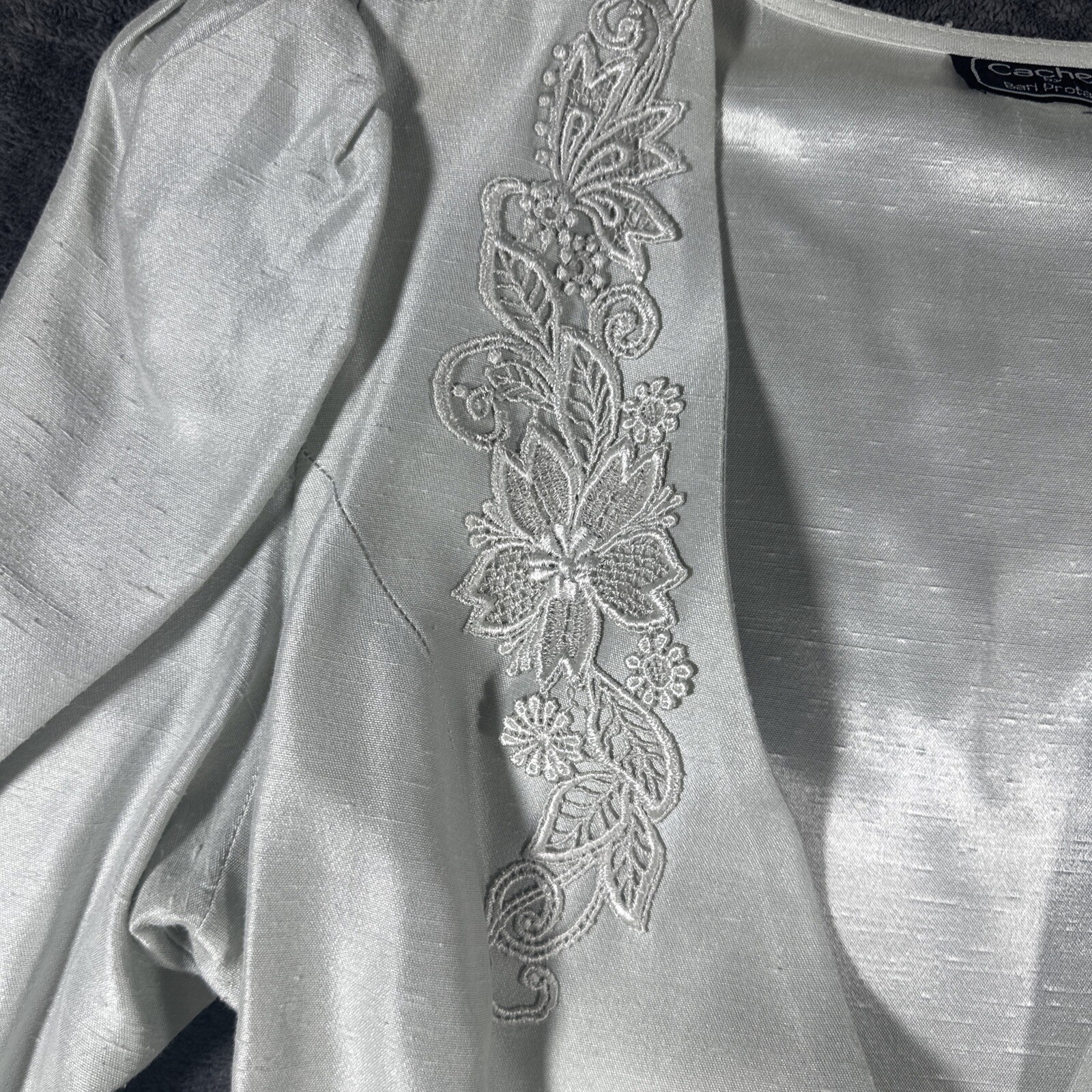Vintage Evening Jacket Brocade SzM Cachet By Bari Protas Oyster Silk Blend 80s