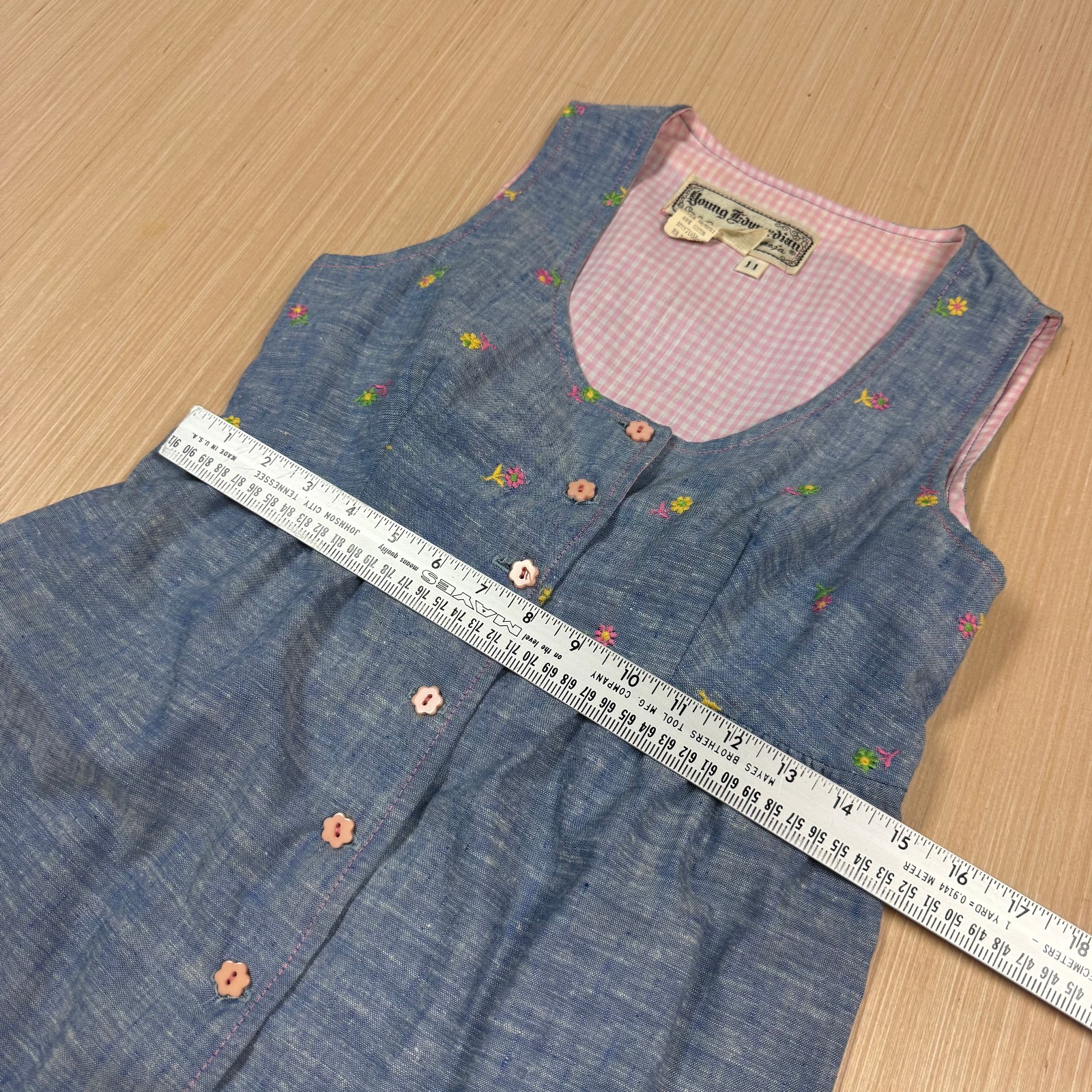 Vintage 70s Young Edwardian Dress size 11 Floral Farm Girl Cottage Core Chambray