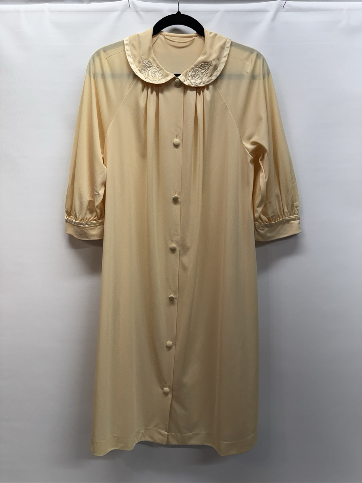 Vintage GOSSARD ARTEMIS Housecoat Robe Sz S Yellow Rose Embroidery Nylon USA