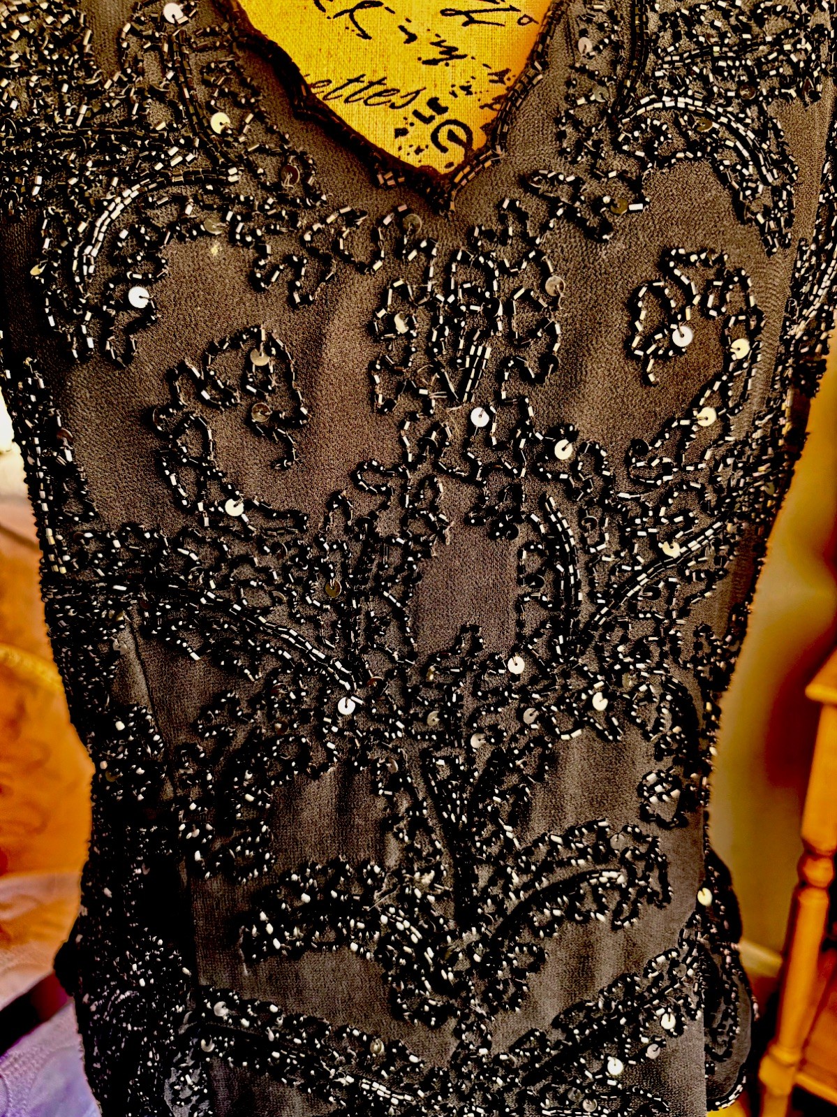 Vintage Elegant Black Beaded Firmal top, great condition Beading And Sequences.
