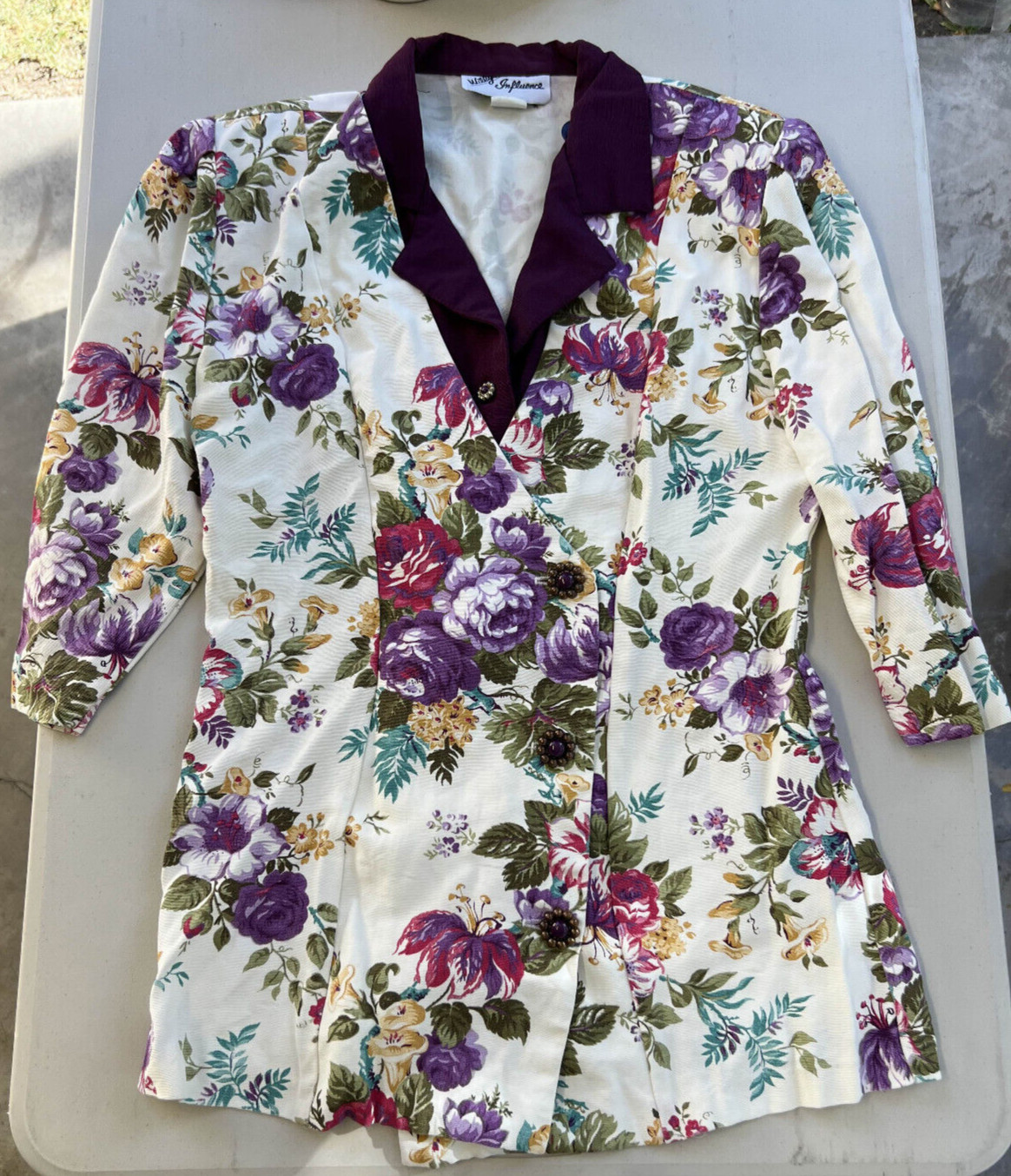 Vintage 80s Willy’s Influence Womens Floral Blouse Shoulder Pads Size 10 USA