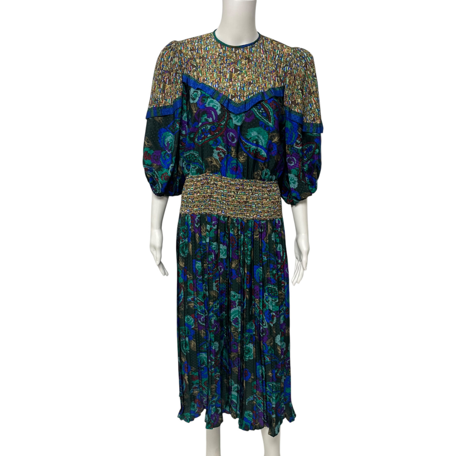 Vintage Assorti for Susan Freis women’s dress multicolor ballow sleeve size XS