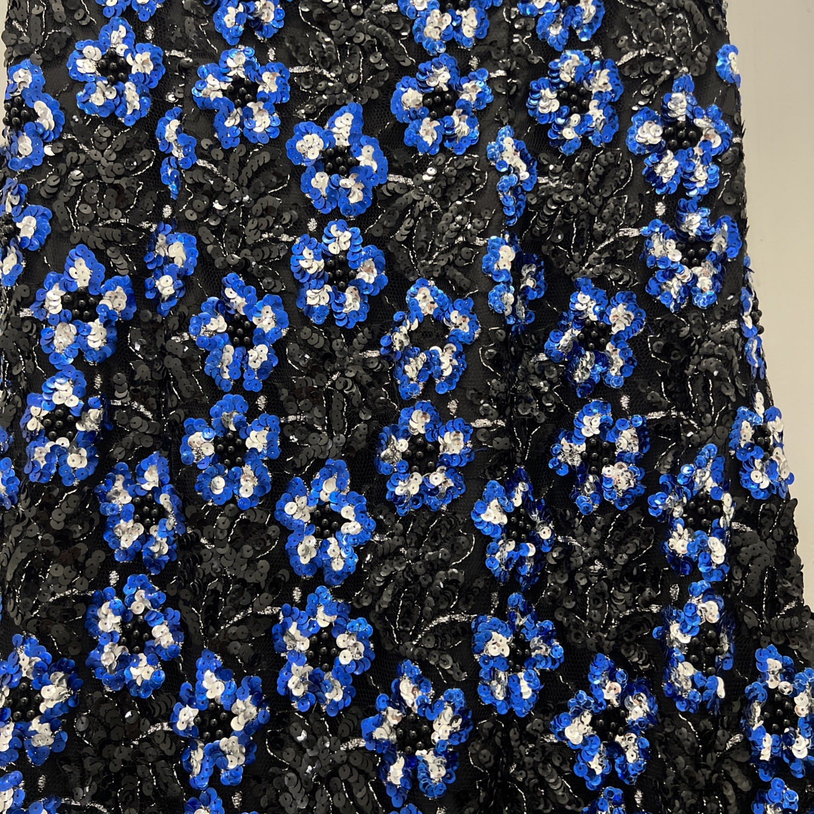 Vintage Fashion 1001 Nights Sequin Evening Gown Black Blue Size 12 USA Made