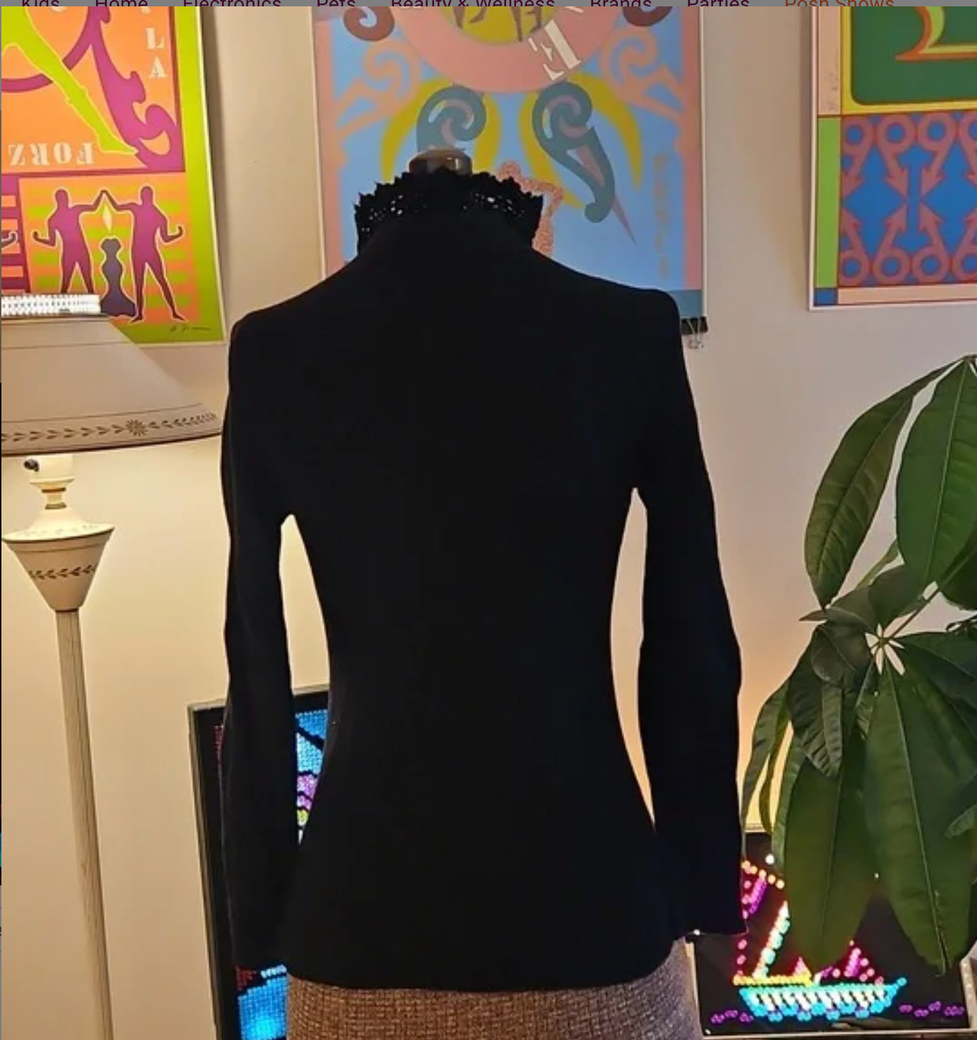 Vintage 1950s Dalton Virgin Cashmere Sweater Dramatic Deep V-Neck High Lace Neck